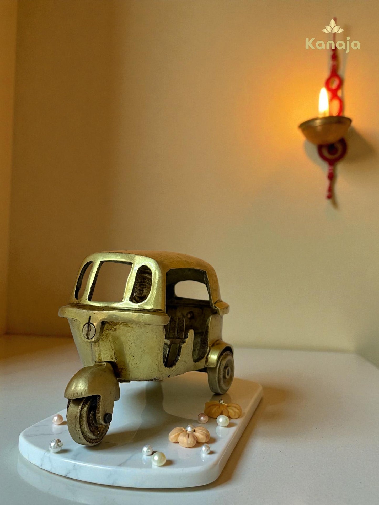 Miniature Brass Auto Rickshaw Showpiece with Driver