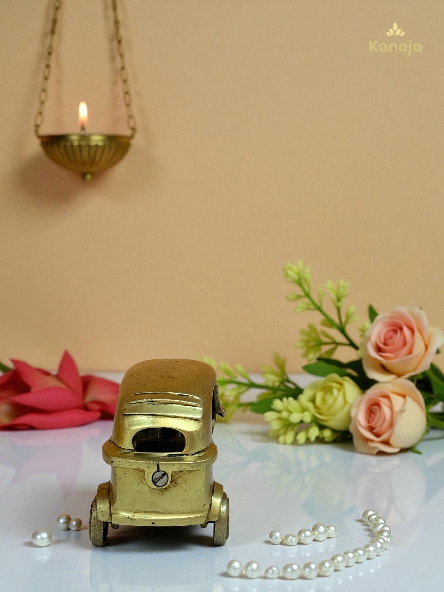 Miniature Brass Auto Rickshaw Showpiece with Driver