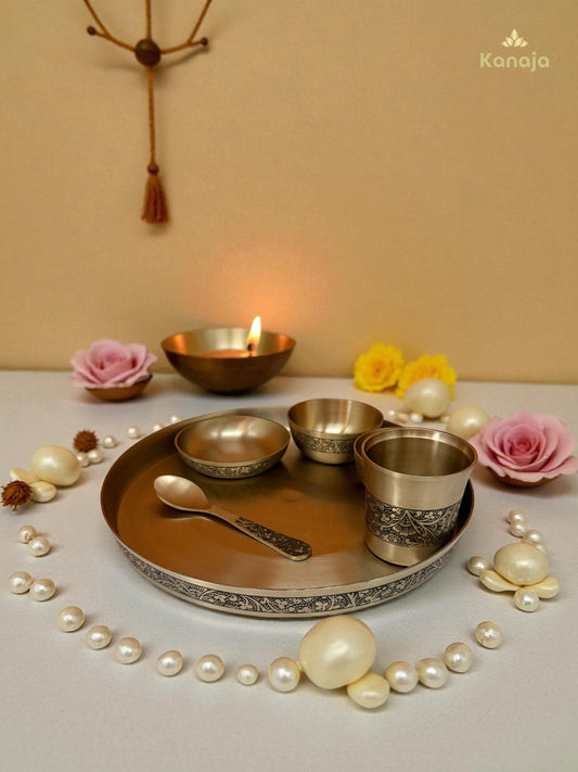Bronze Thali Set with Intricate Etchings
