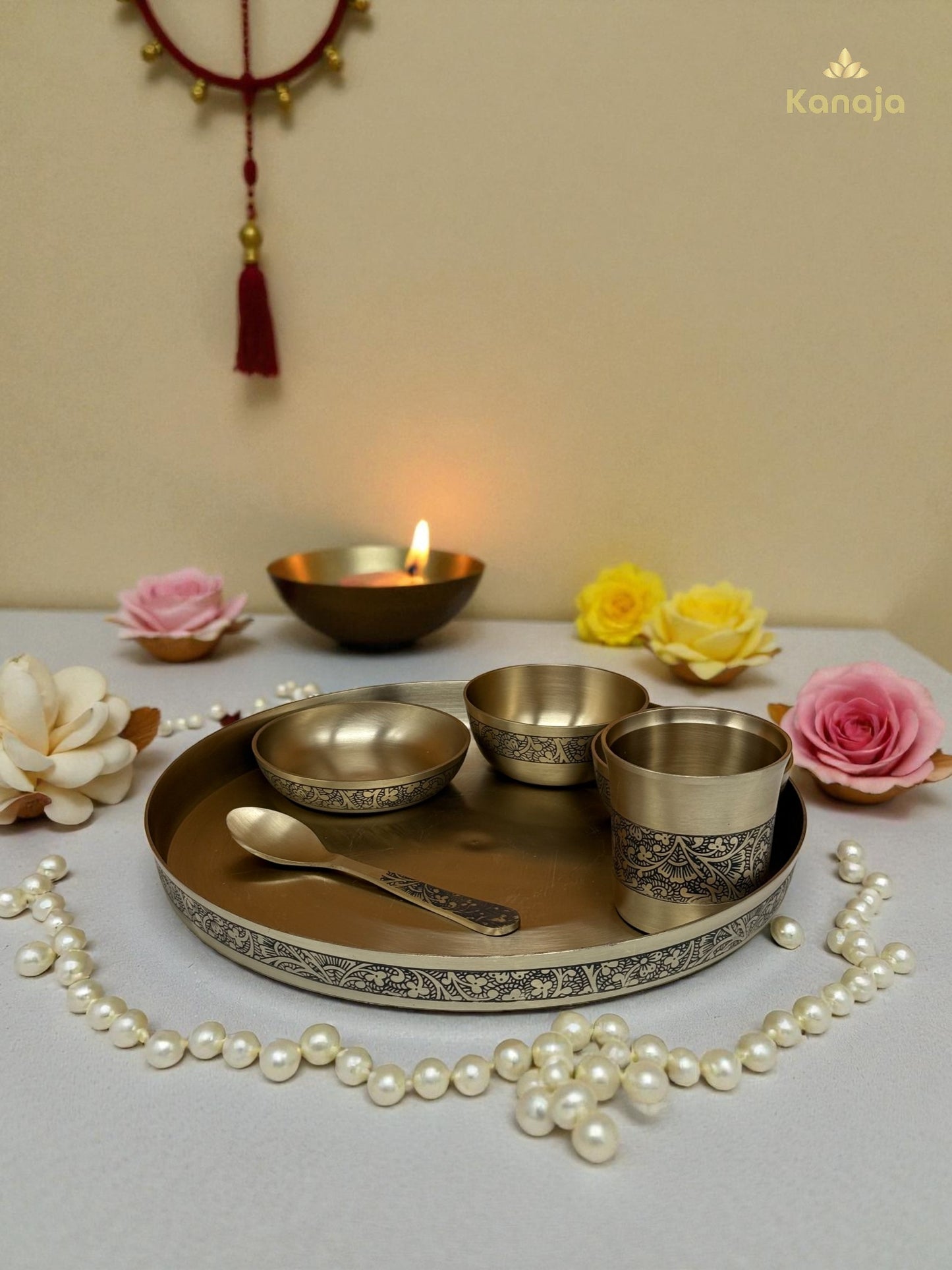 Bronze Thali Set with Intricate Etchings