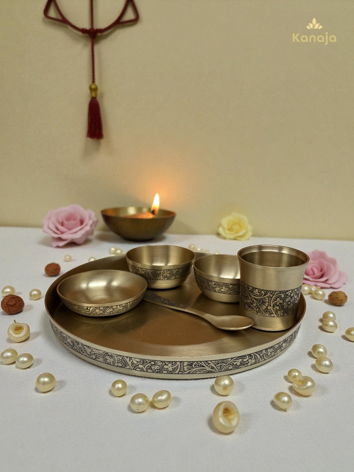 Bronze Thali Set with Intricate Etchings