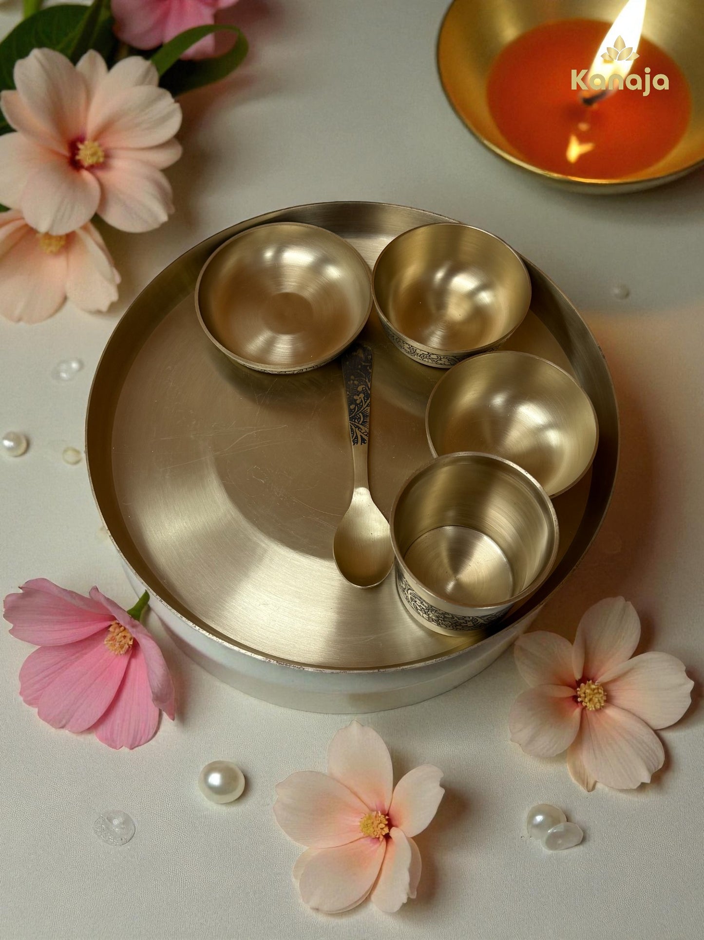 Bronze Thali Set with Intricate Etchings