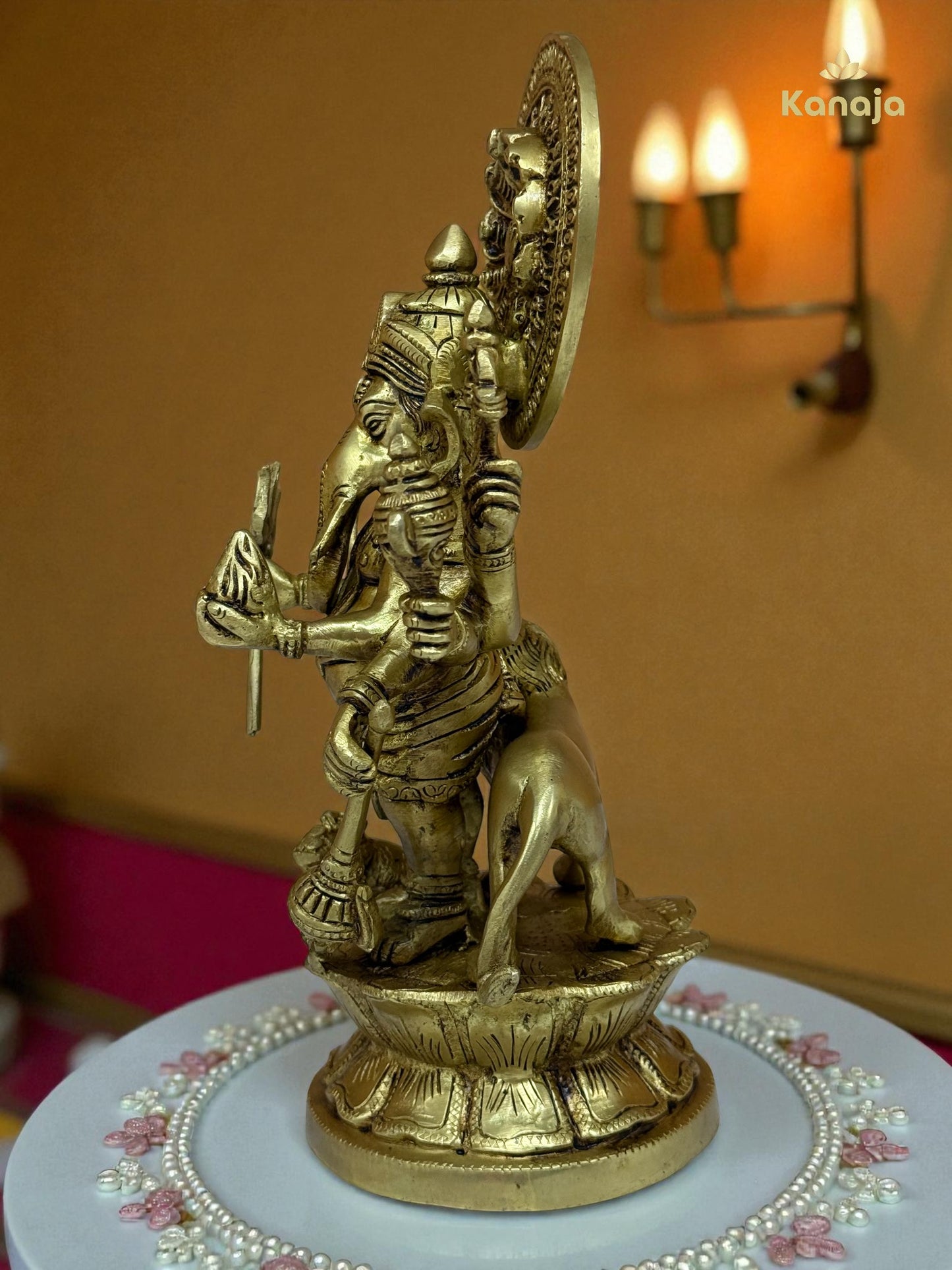 Handcrafted Brass Vijaya Ganapati (Victorious Ganesha) Statue - 8-Armed Protector Idol