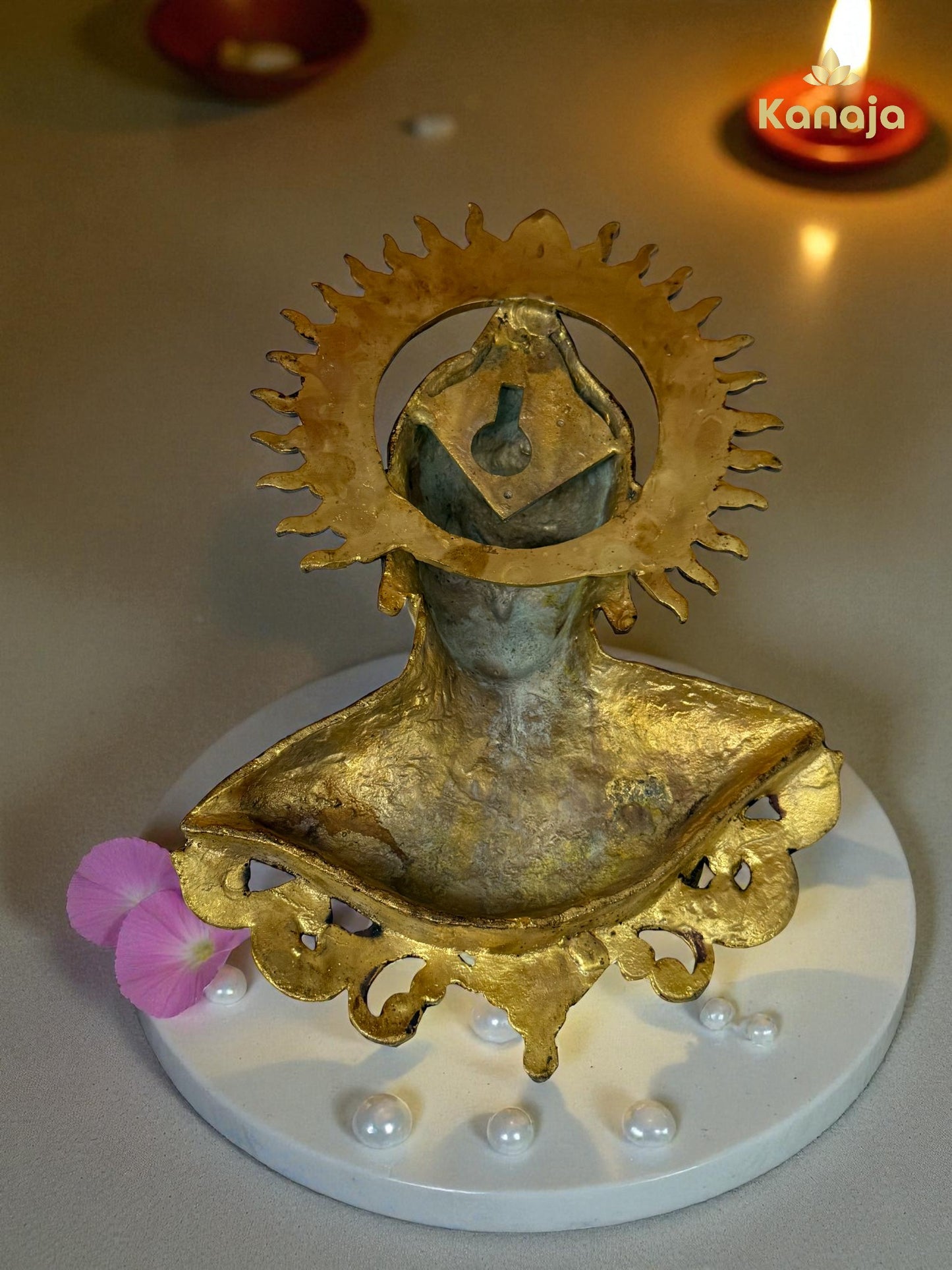 Brass Lord Buddha Wall Hanging with Bodhi Leaf and Sun Aura