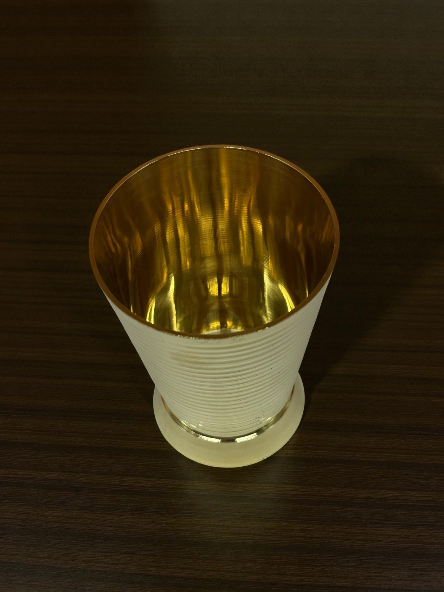 Golden Ribbed Brass Tumbler – Handcrafted | Premium Brass | Elegant Ribbed Finish