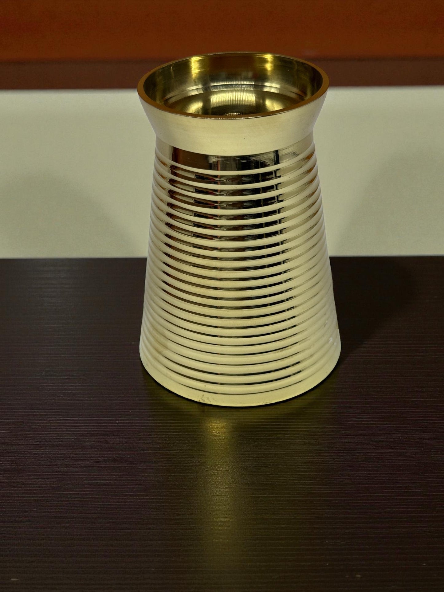 Golden Ribbed Brass Tumbler – Handcrafted | Premium Brass | Elegant Ribbed Finish
