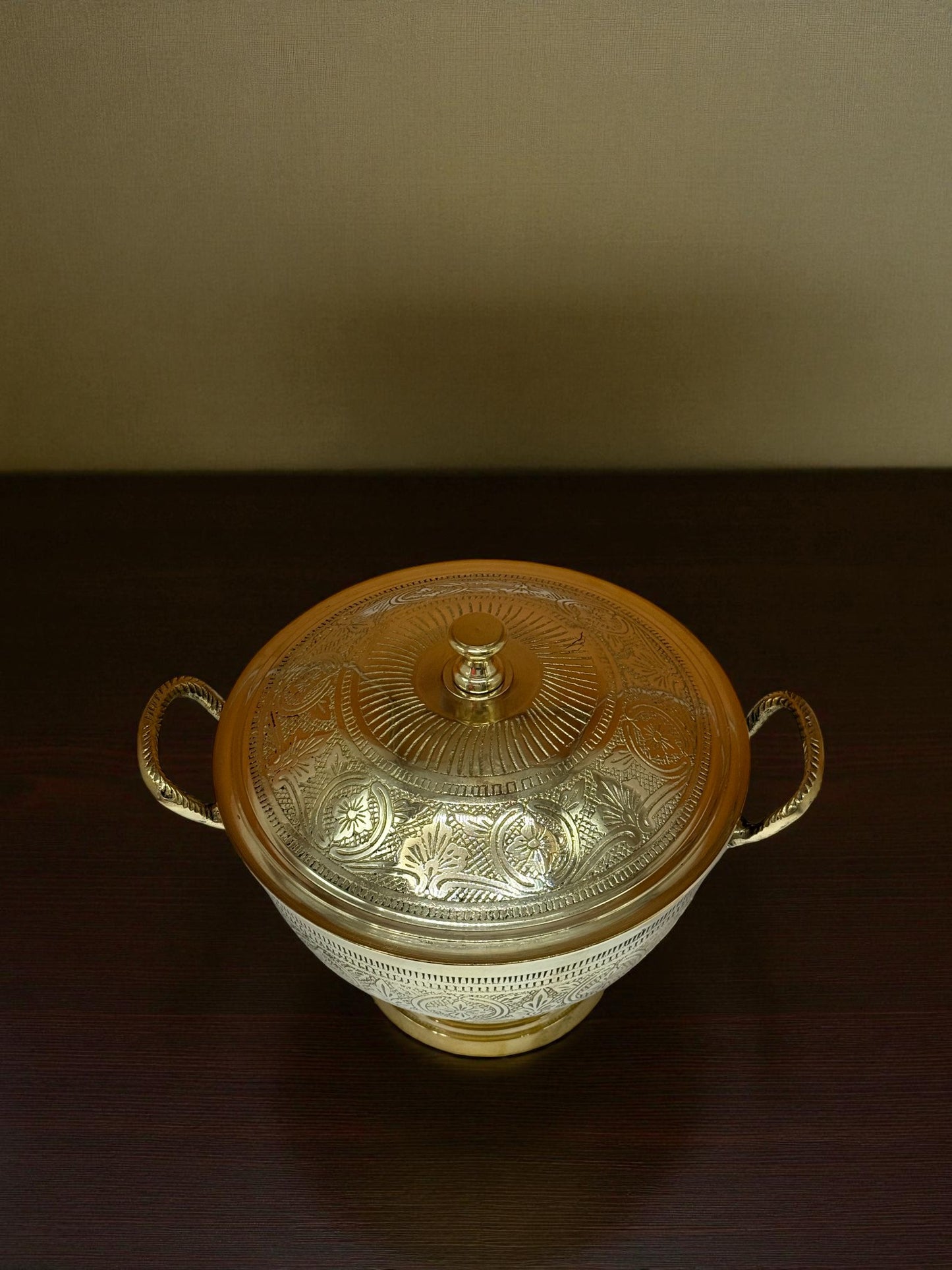 Brass Serving Bowl with Lid and Intricate Engravings – Premium Handcrafted Brassware | Decorative & Functional