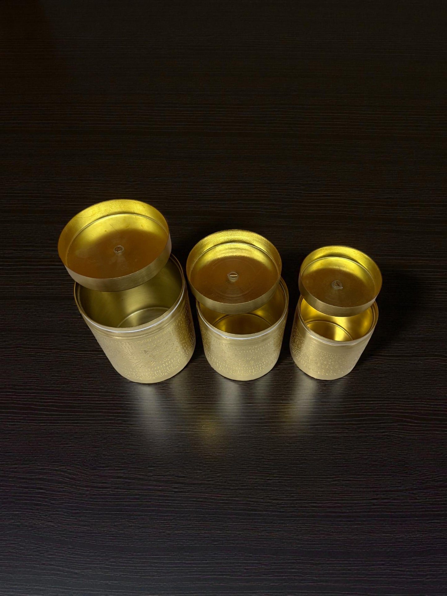 Exquisite Hand-Etched Brass Storage Canisters - Set of 3