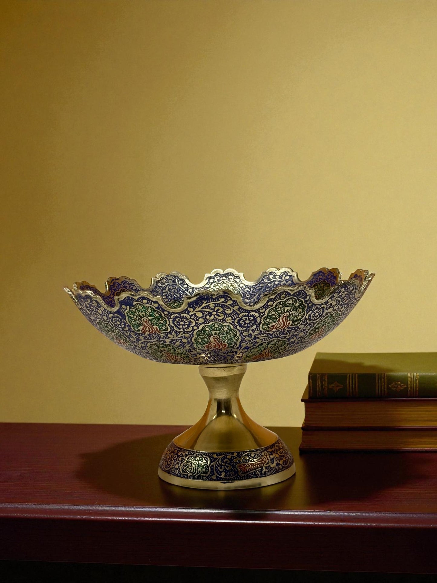 Exquisite Hand-Painted Enamel Brass Decorative Bowl – Peacock Motif