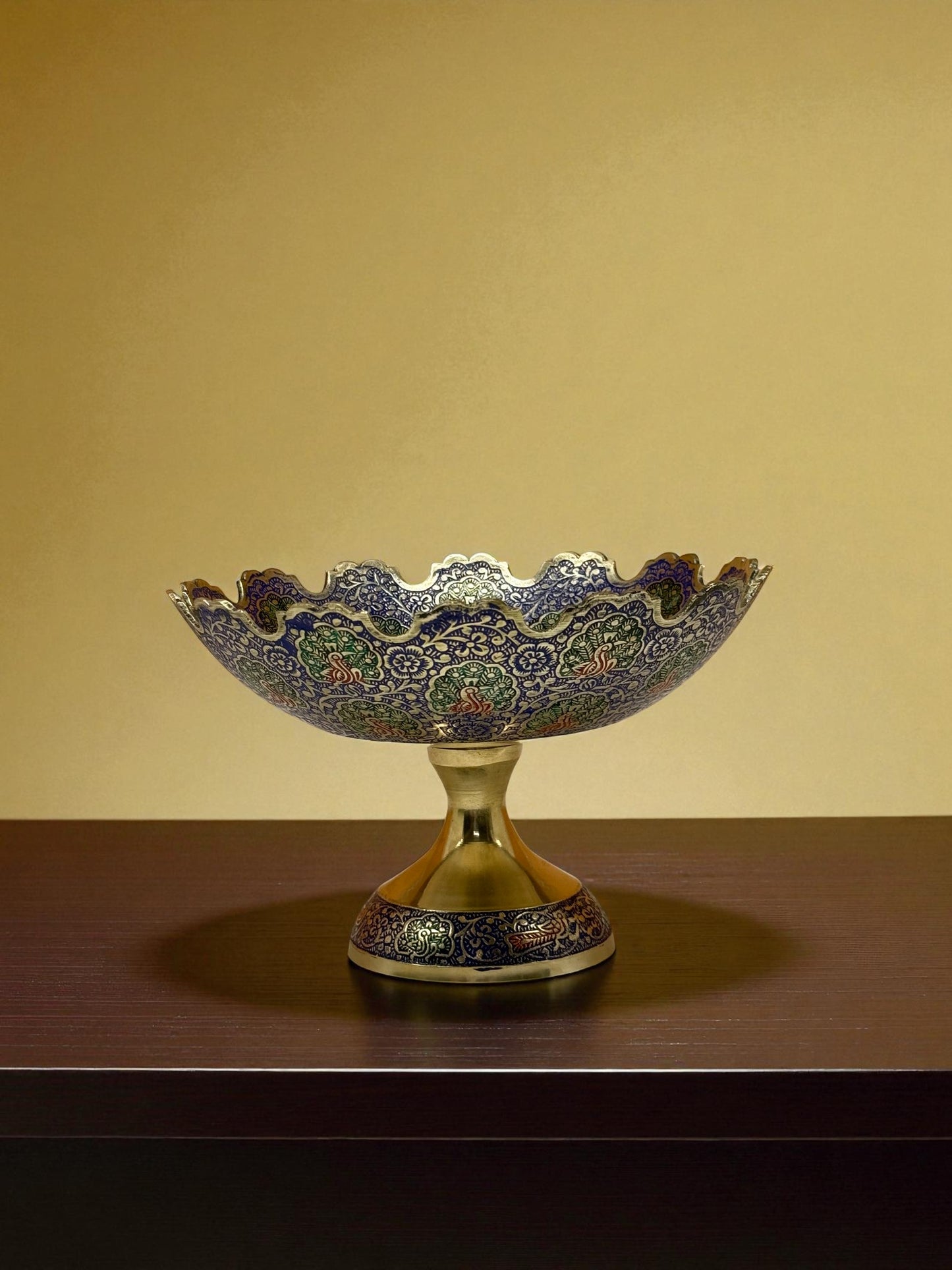 Exquisite Hand-Painted Enamel Brass Decorative Bowl – Peacock Motif