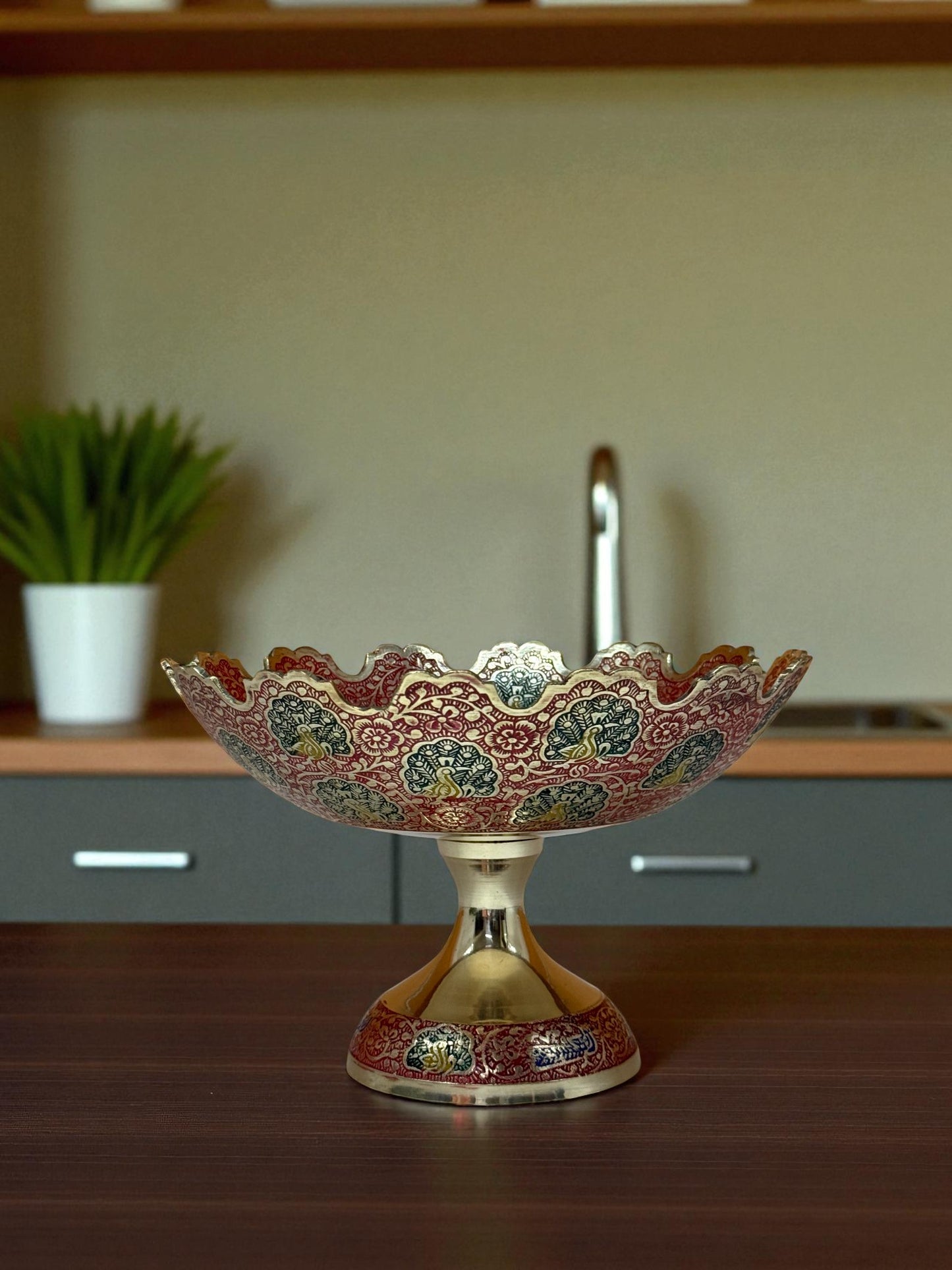 Exquisite Hand-Painted Enamel Brass Decorative Bowl – Peacock Motif