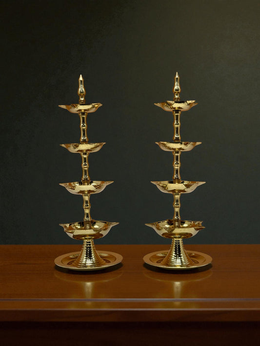 Brass Tiered Oil Lamp (Deepam) Set – Handcrafted Traditional Brass Diya (Set of 2)