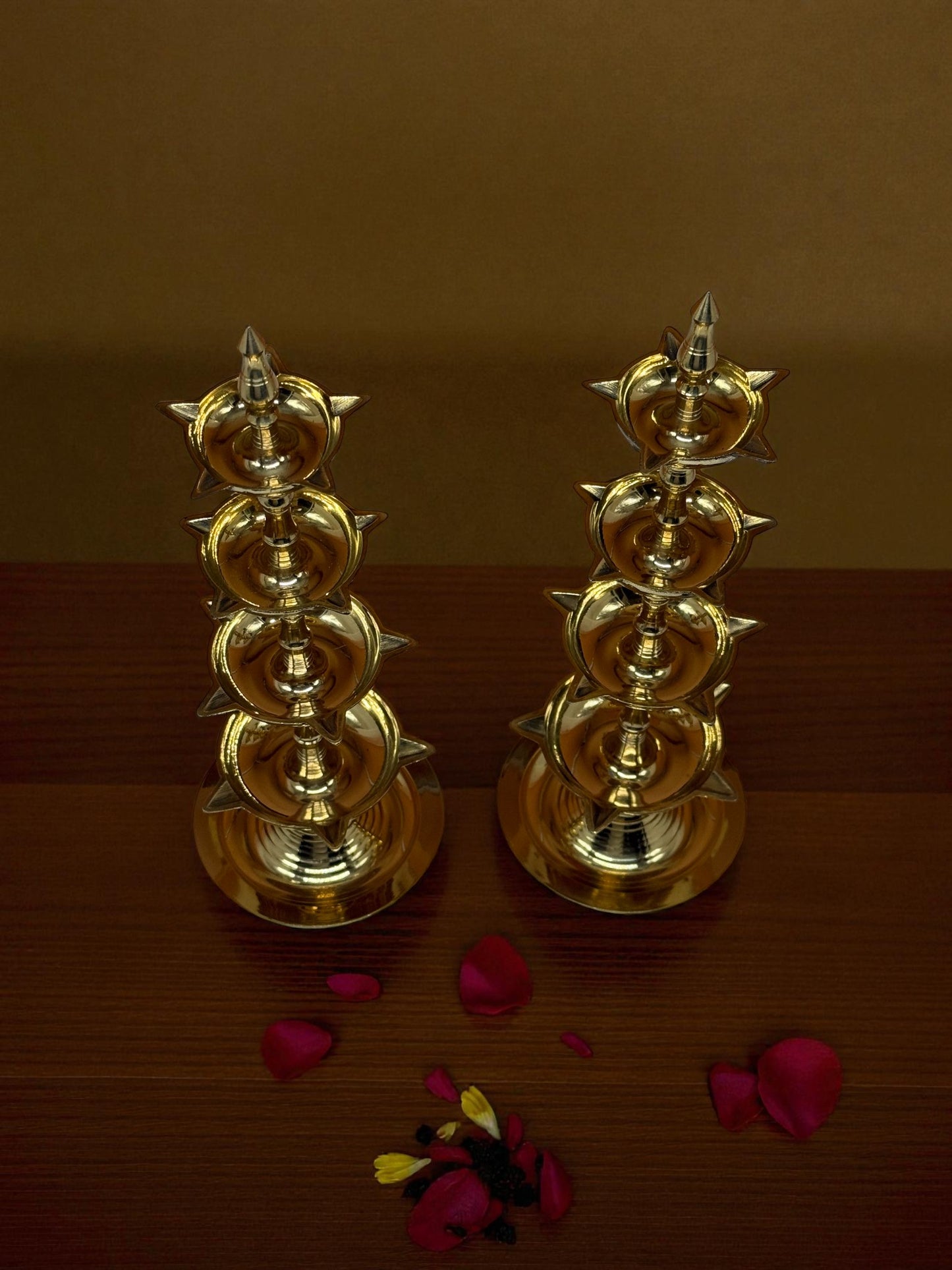 Brass Tiered Oil Lamp (Deepam) Set – Handcrafted Traditional Brass Diya (Set of 2)