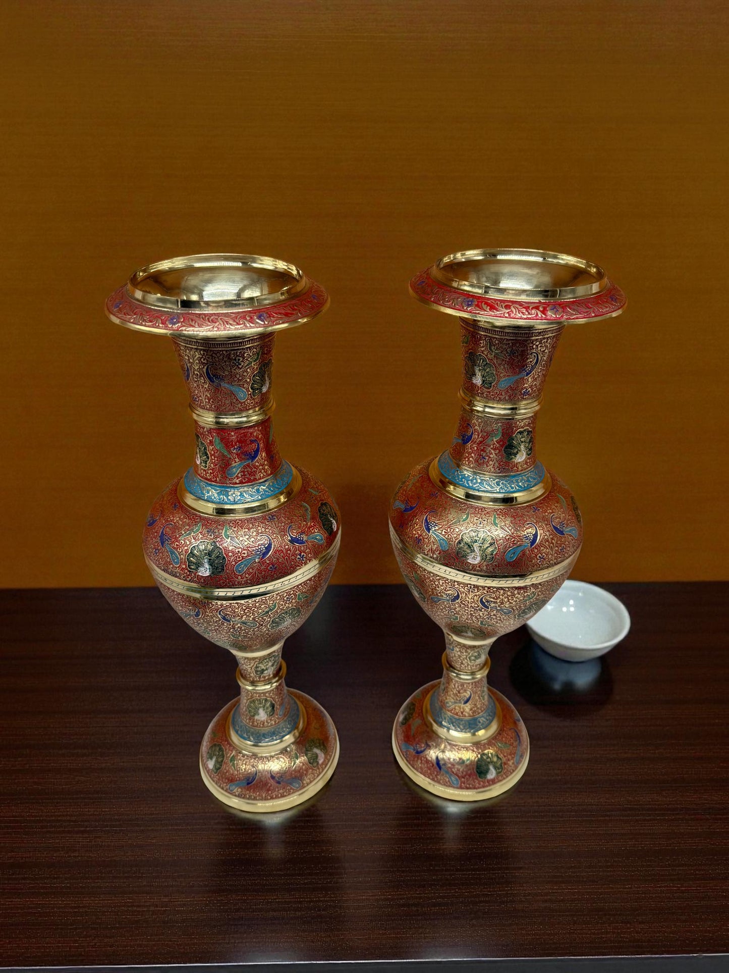 Hand-Painted Brass Vases – Intricate Enamel Artwork (Set of 2)