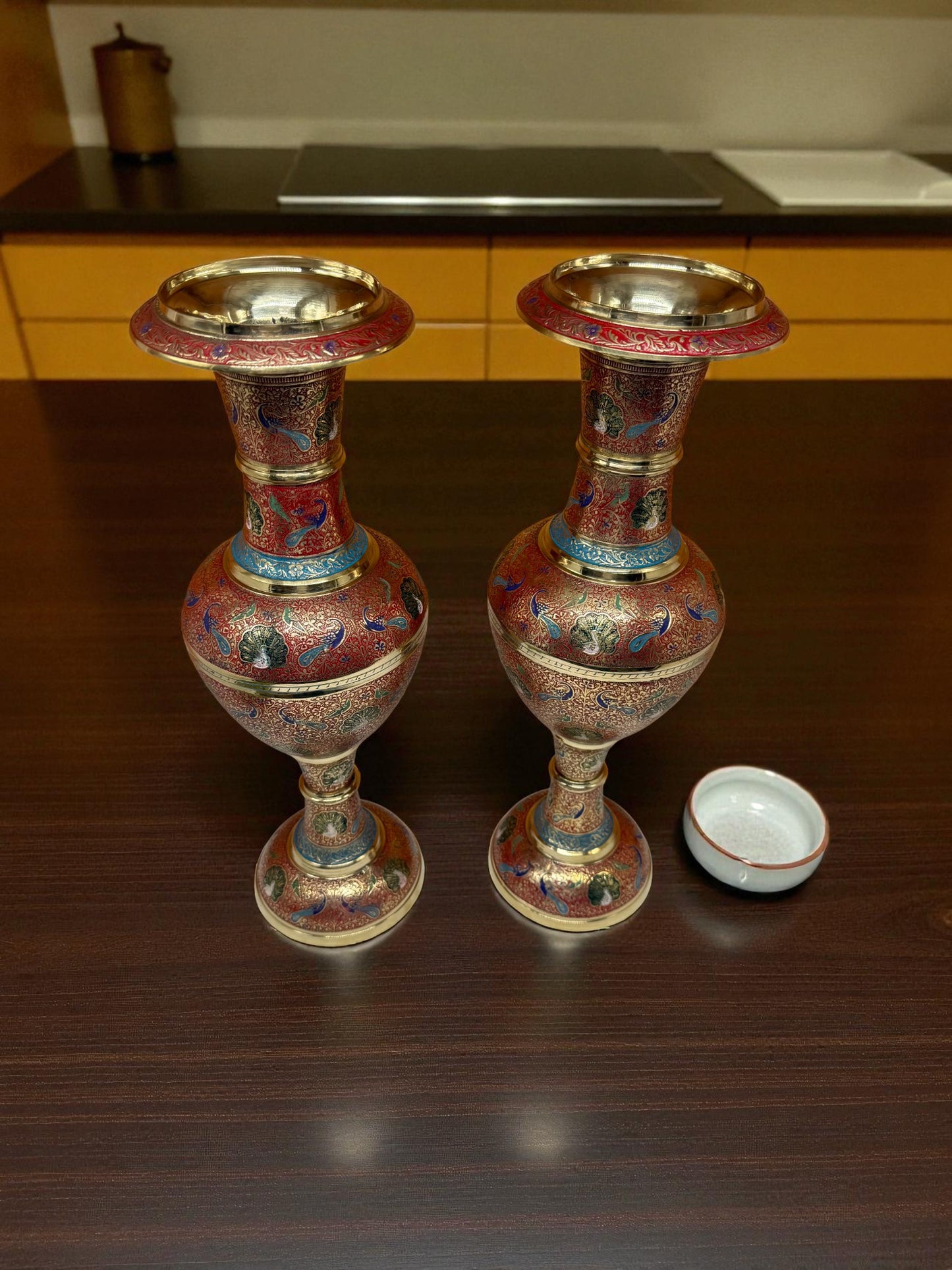 Hand-Painted Brass Vases – Intricate Enamel Artwork (Set of 2)