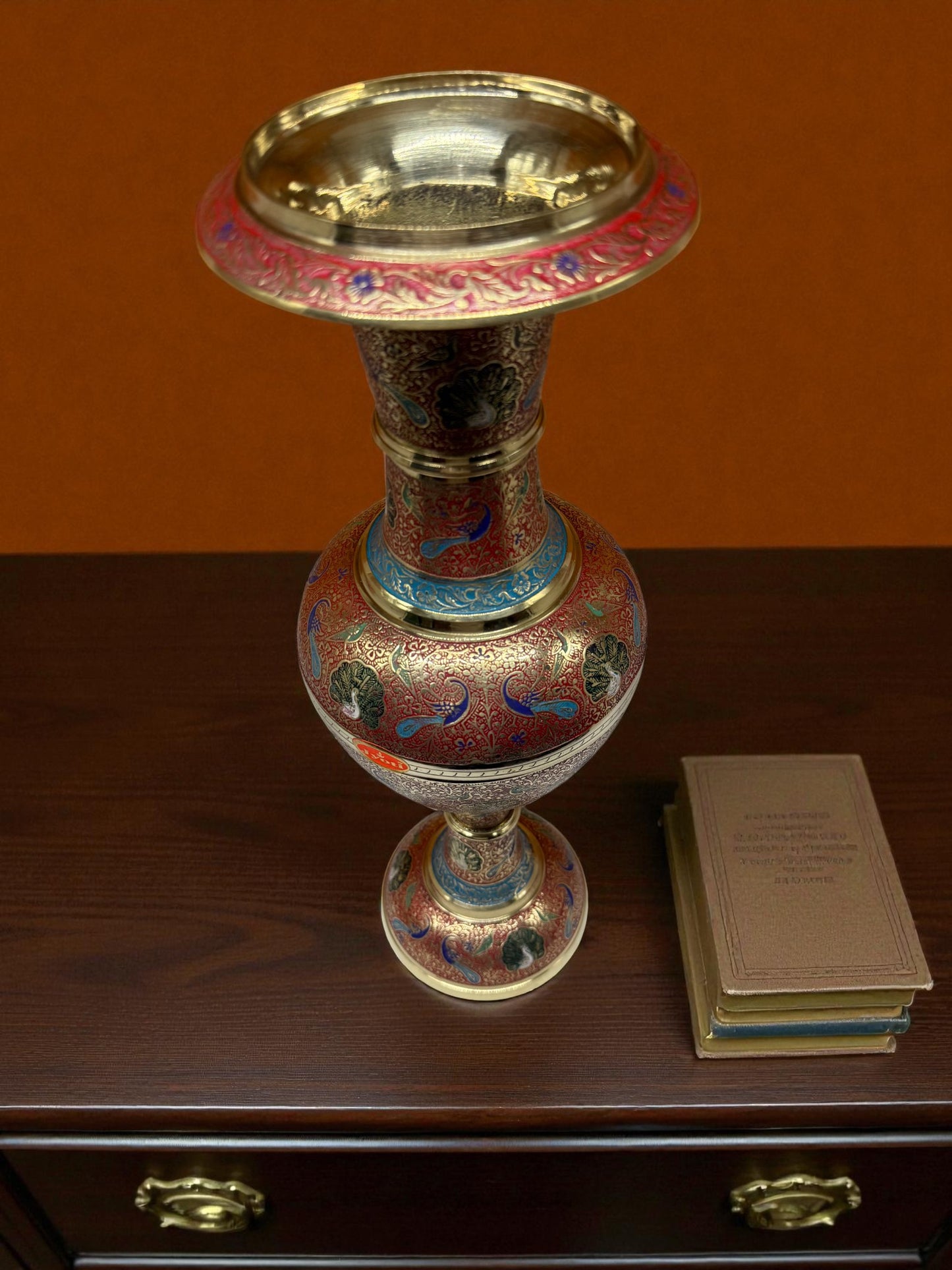 Hand-Painted Brass Vases – Intricate Enamel Artwork (Set of 2)