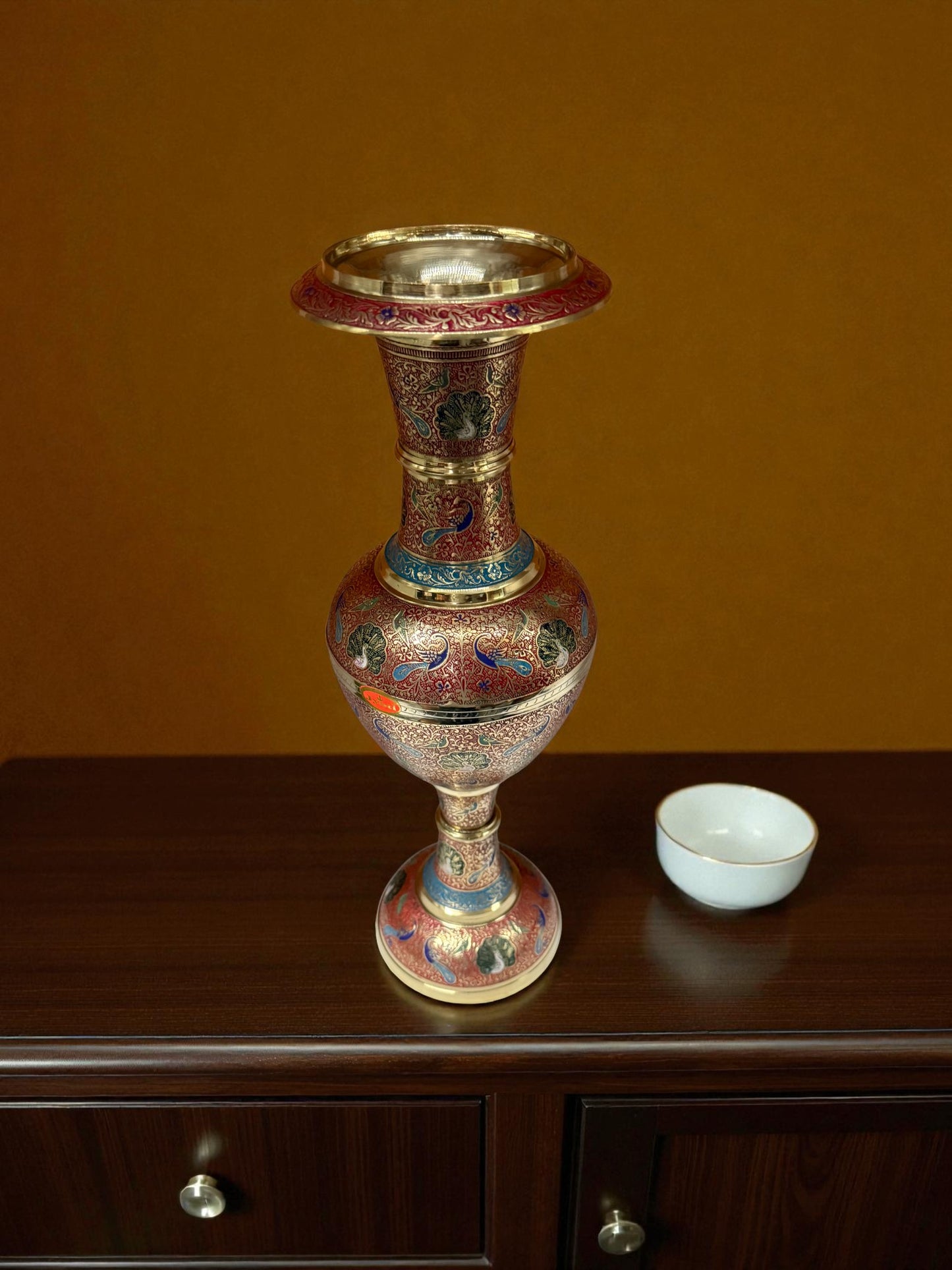 Hand-Painted Brass Vases – Intricate Enamel Artwork (Set of 2)