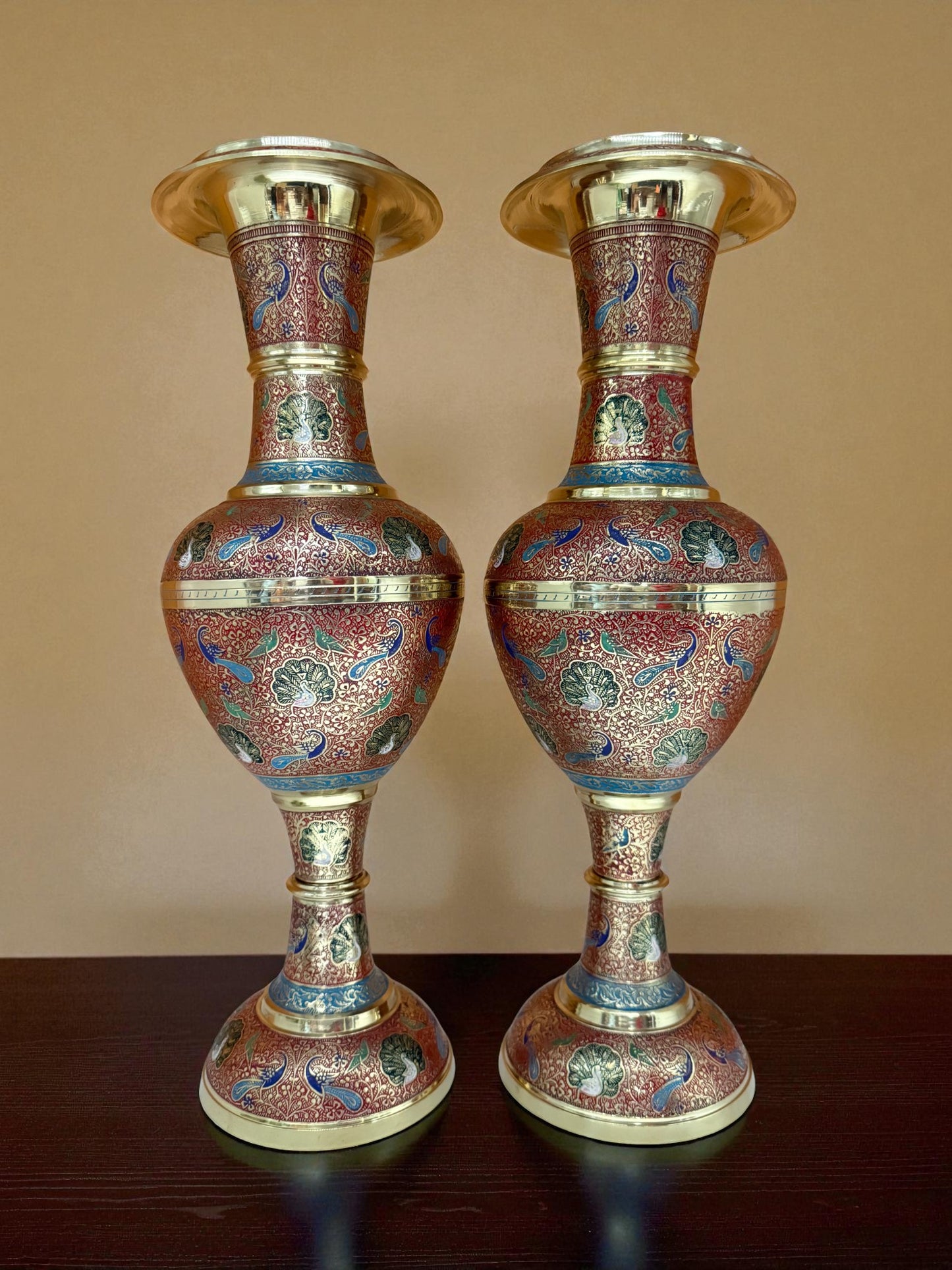 Hand-Painted Brass Vases – Intricate Enamel Artwork (Set of 2)
