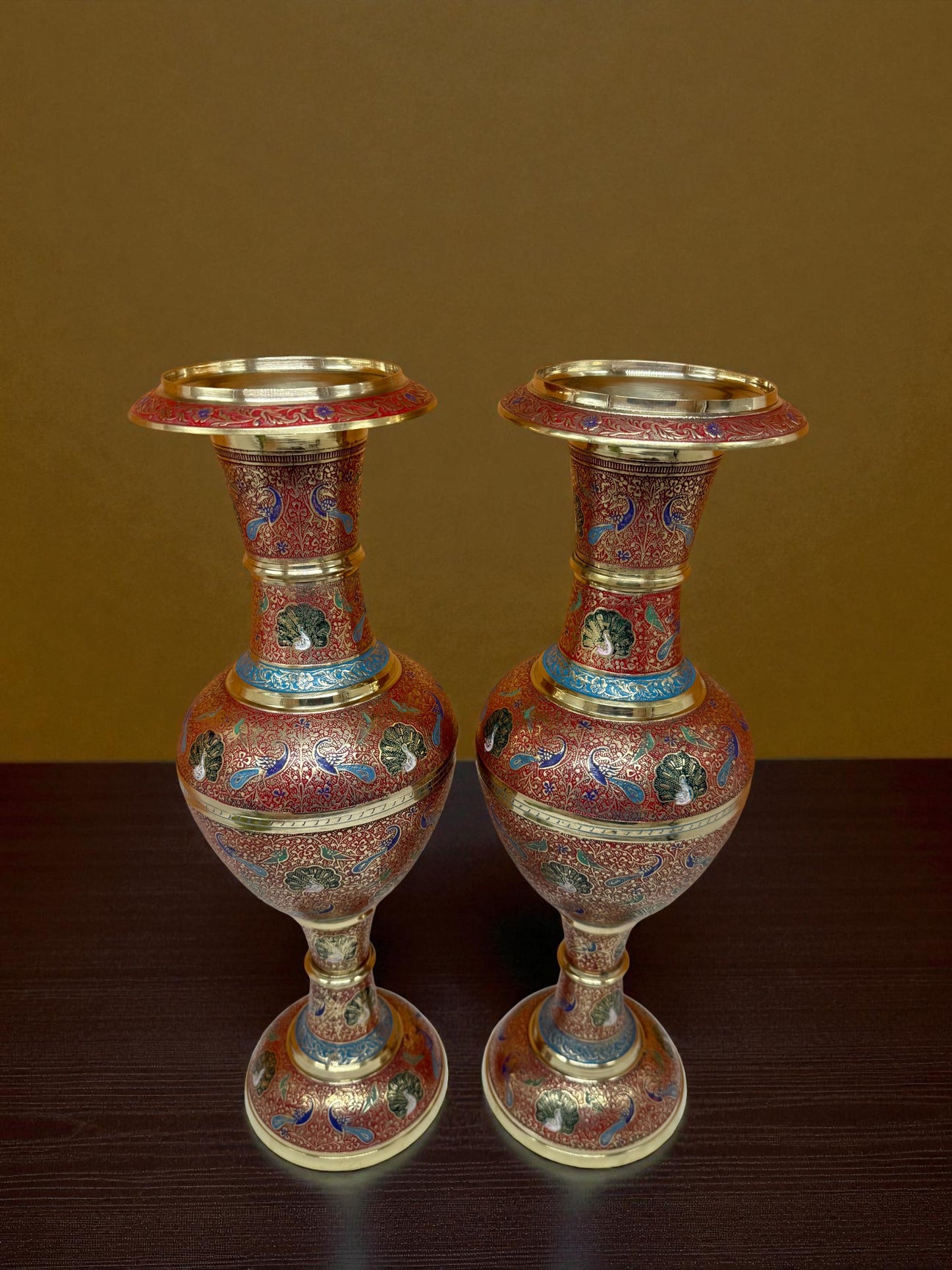 Hand-Painted Brass Vases – Intricate Enamel Artwork (Set of 2)