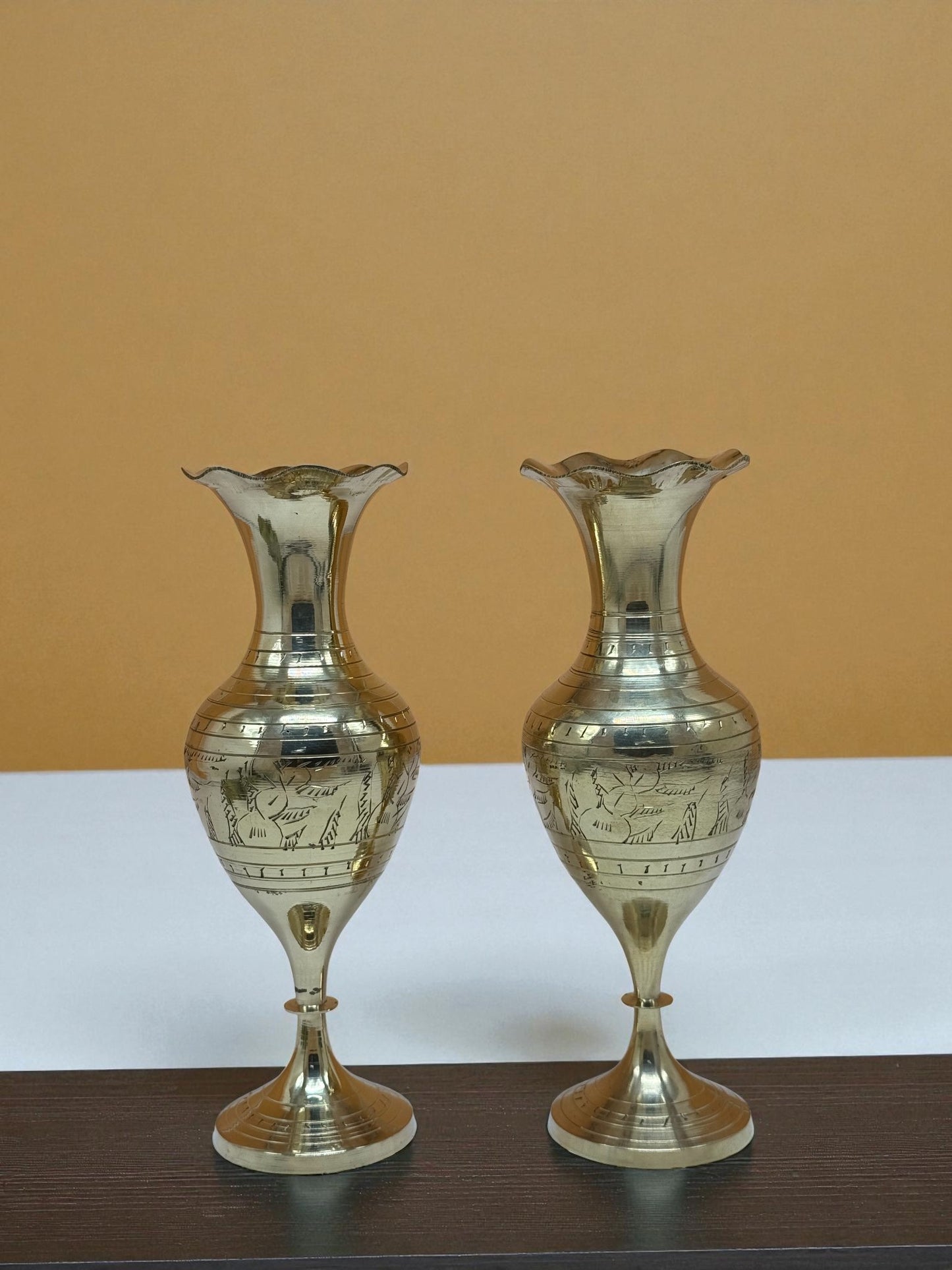 Hand-Etched Brass Bud Vases – Classic Decorative Pair (Set of 2)