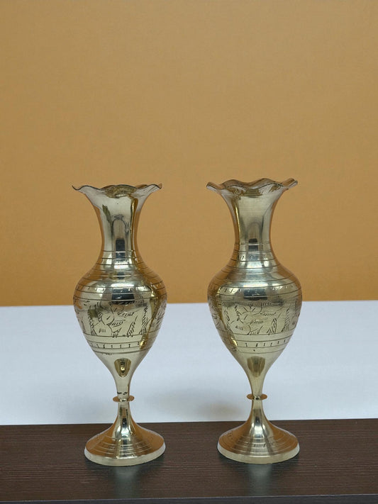 Hand-Etched Brass Bud Vases – Classic Decorative Pair (Set of 2)