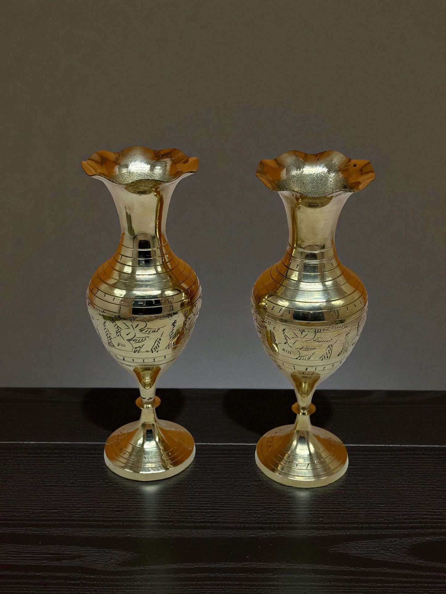 Hand-Etched Brass Bud Vases – Classic Decorative Pair (Set of 2)