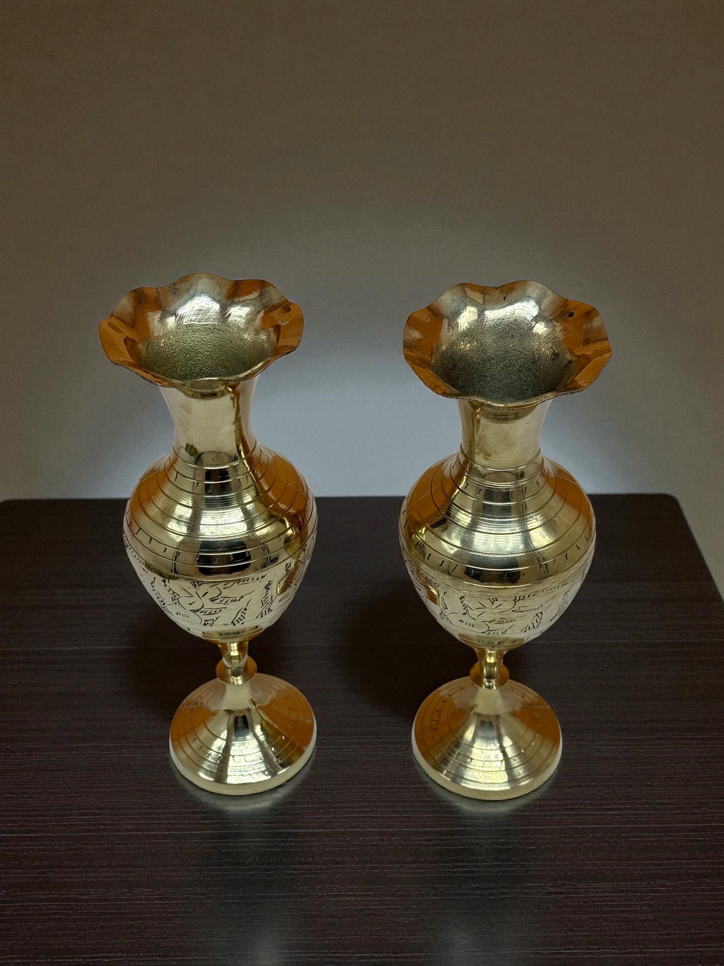 Hand-Etched Brass Bud Vases – Classic Decorative Pair (Set of 2)