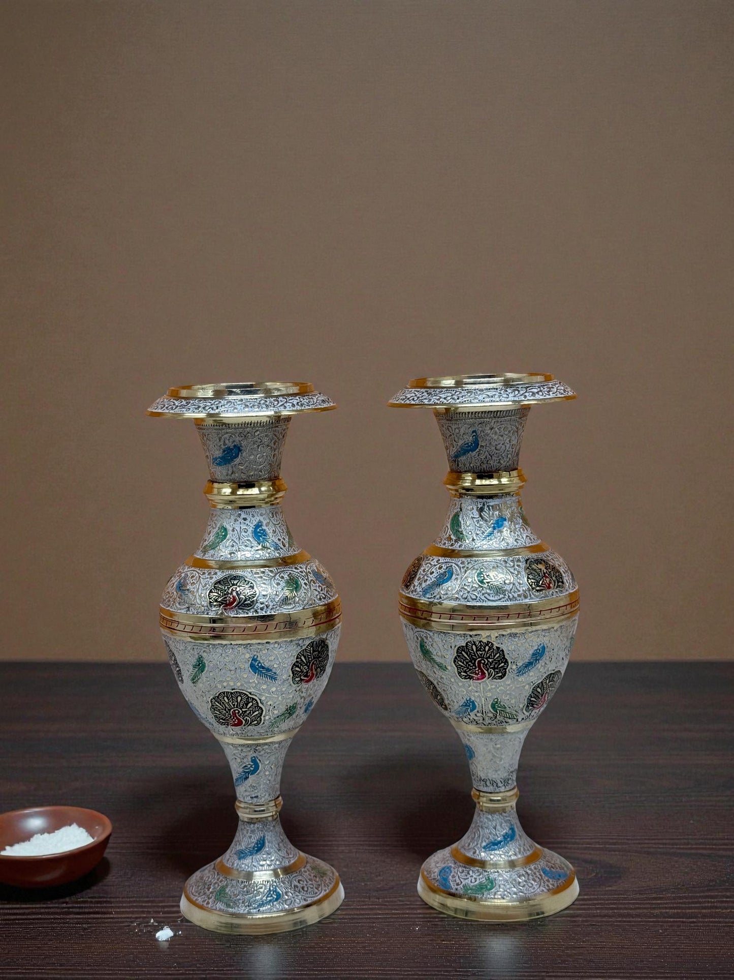 Hand-Painted Brass Vases.