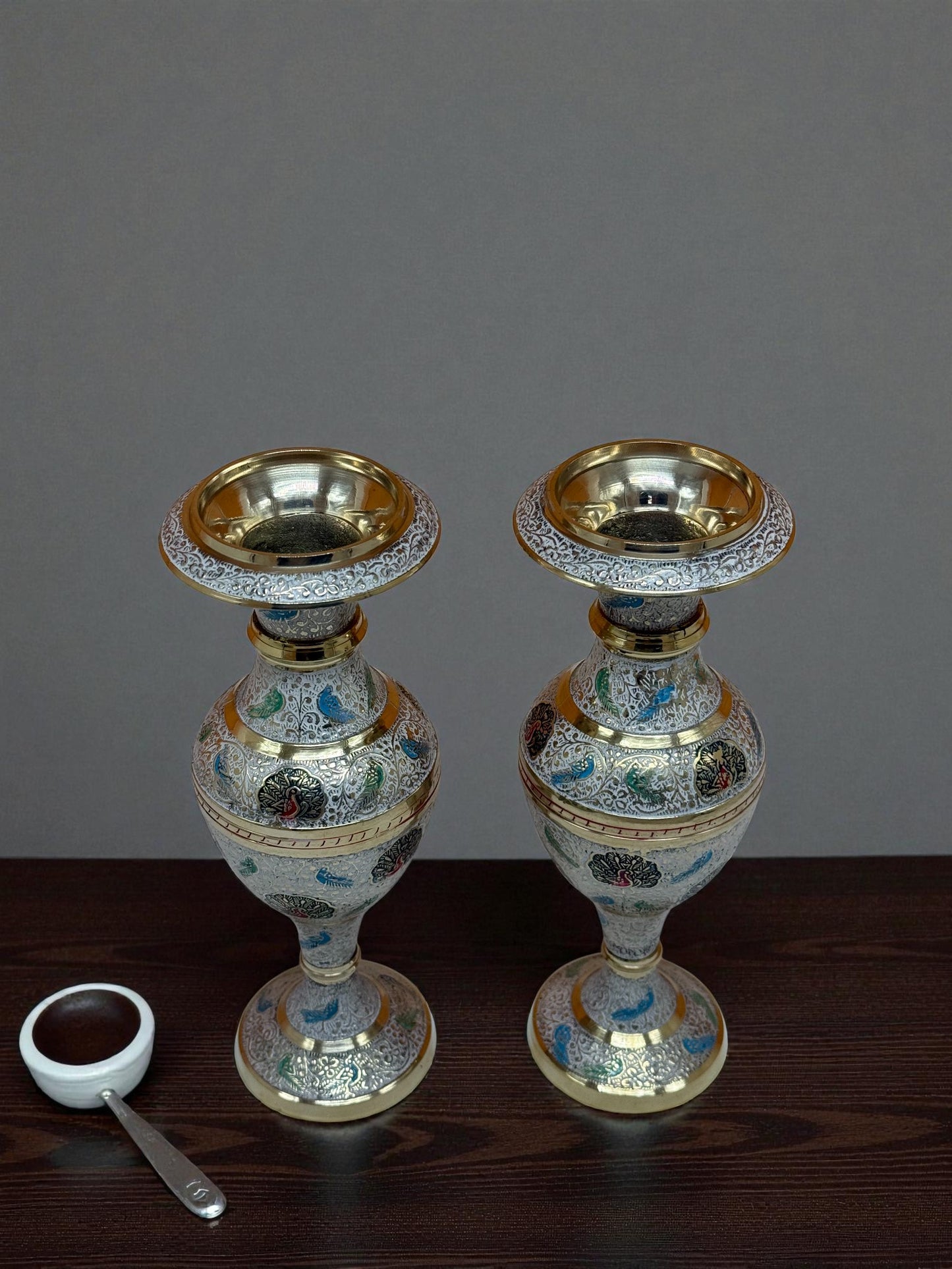 Hand-Painted Brass Vases.