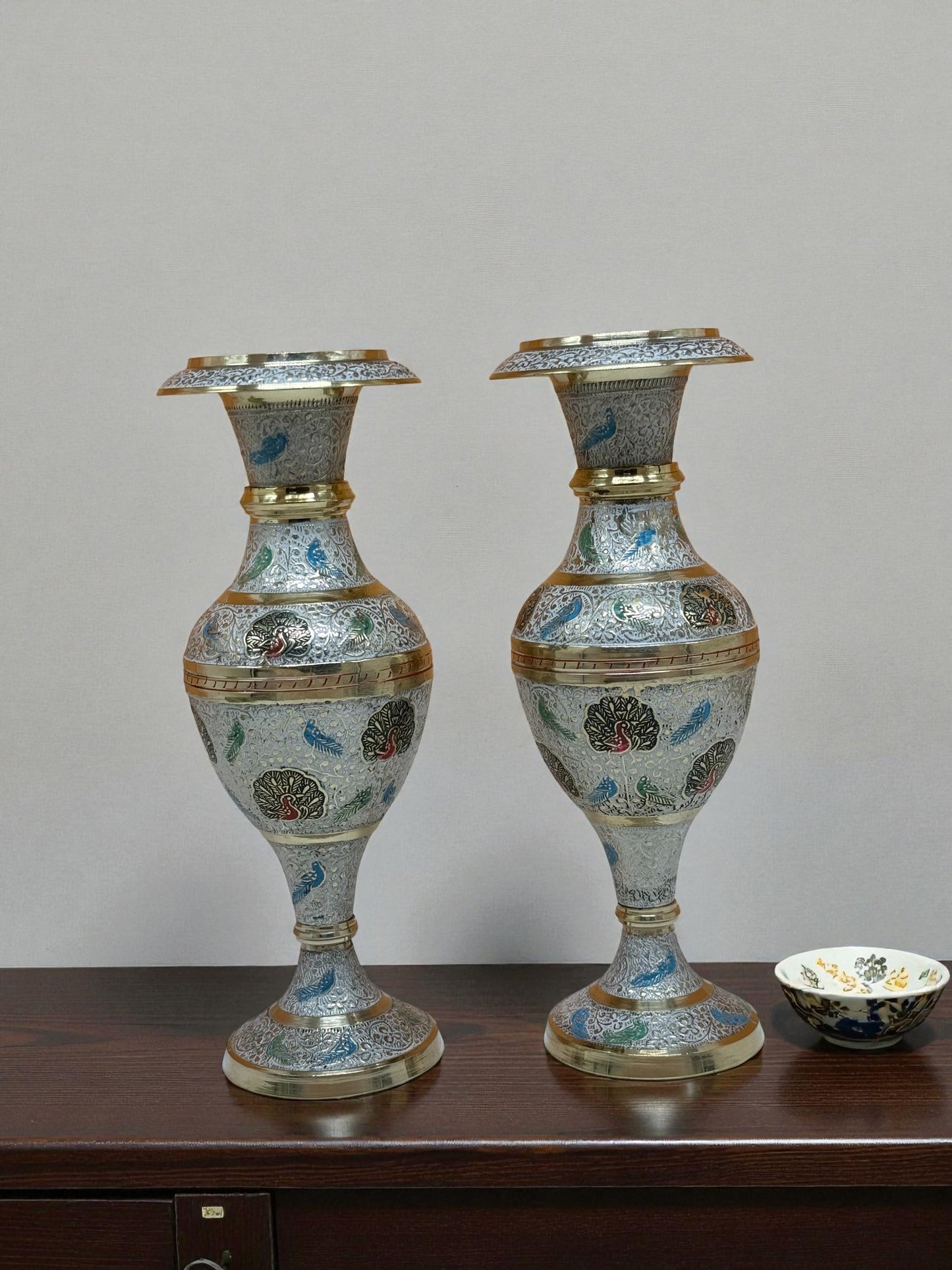 Hand-Painted Brass Vases.