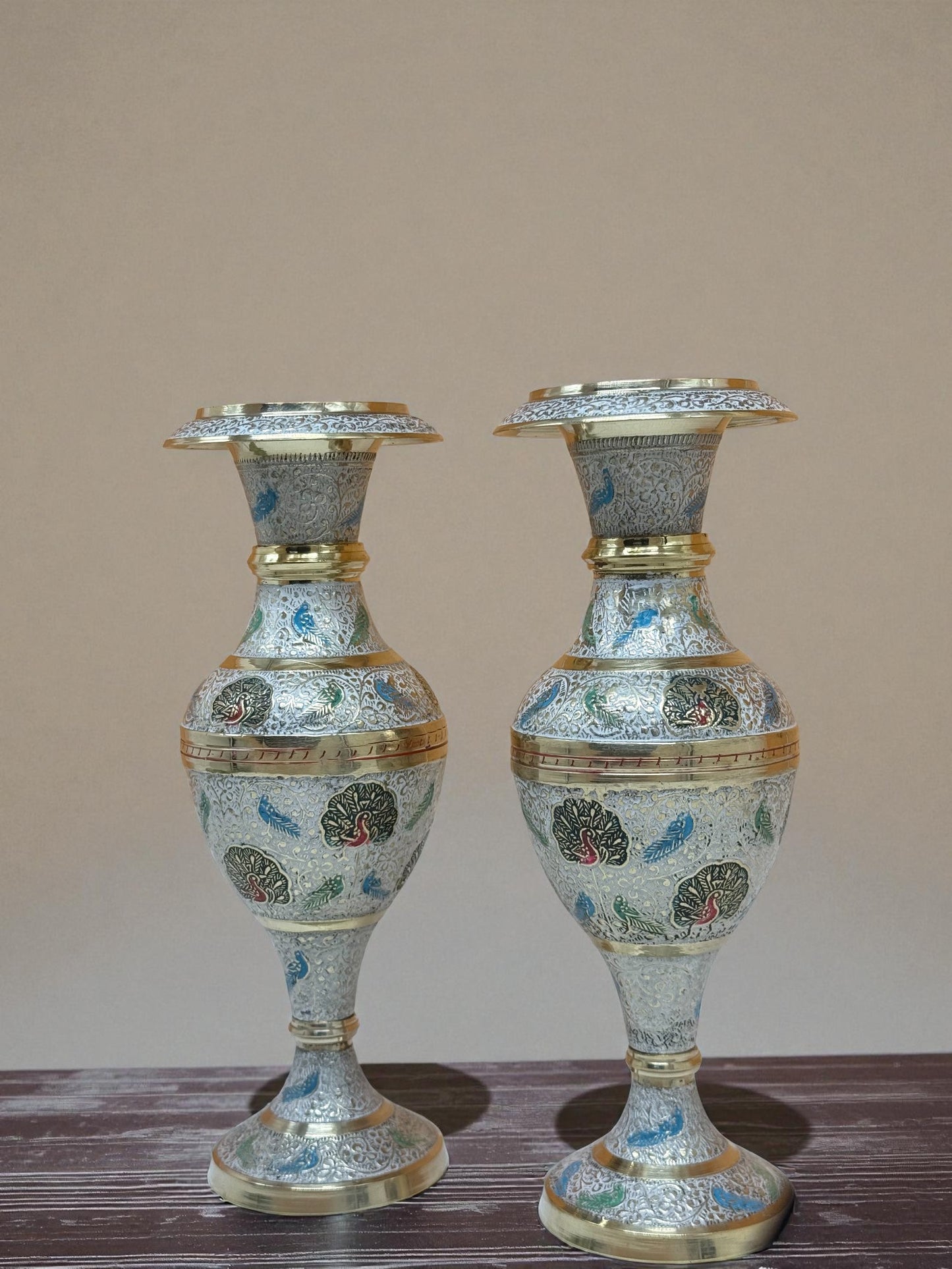 Hand-Painted Brass Vases.