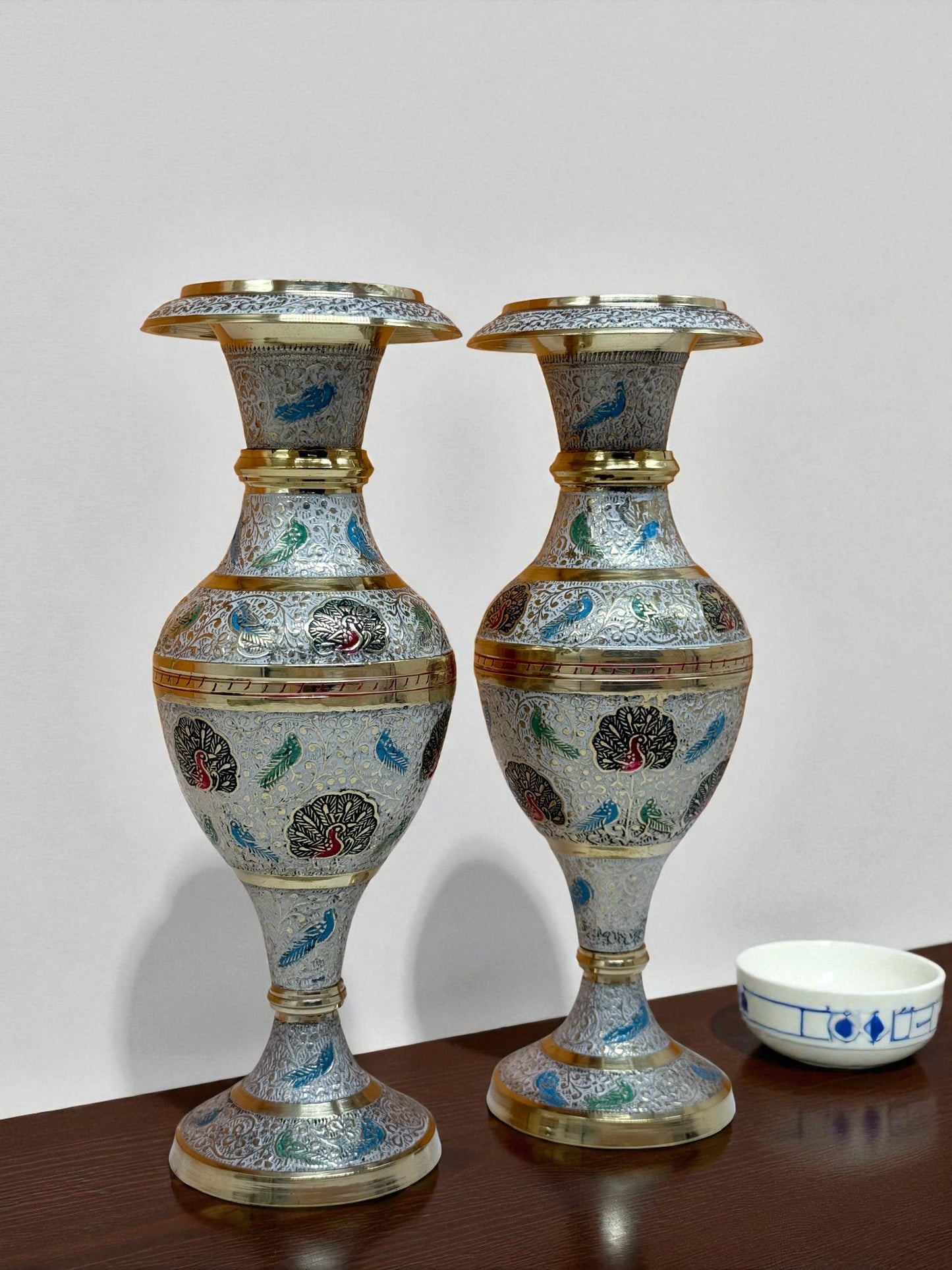 Hand-Painted Brass Vases.