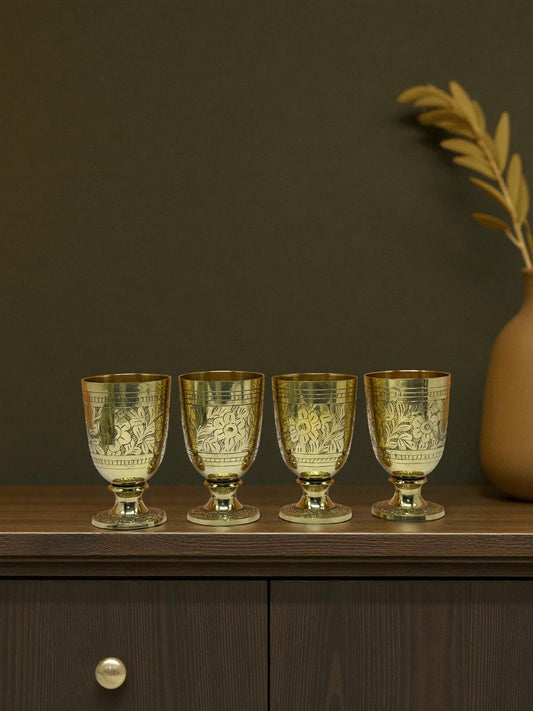 Set of 4 Hand-Engraved Brass Wine Goblets – Royal Vintage Barware Collection