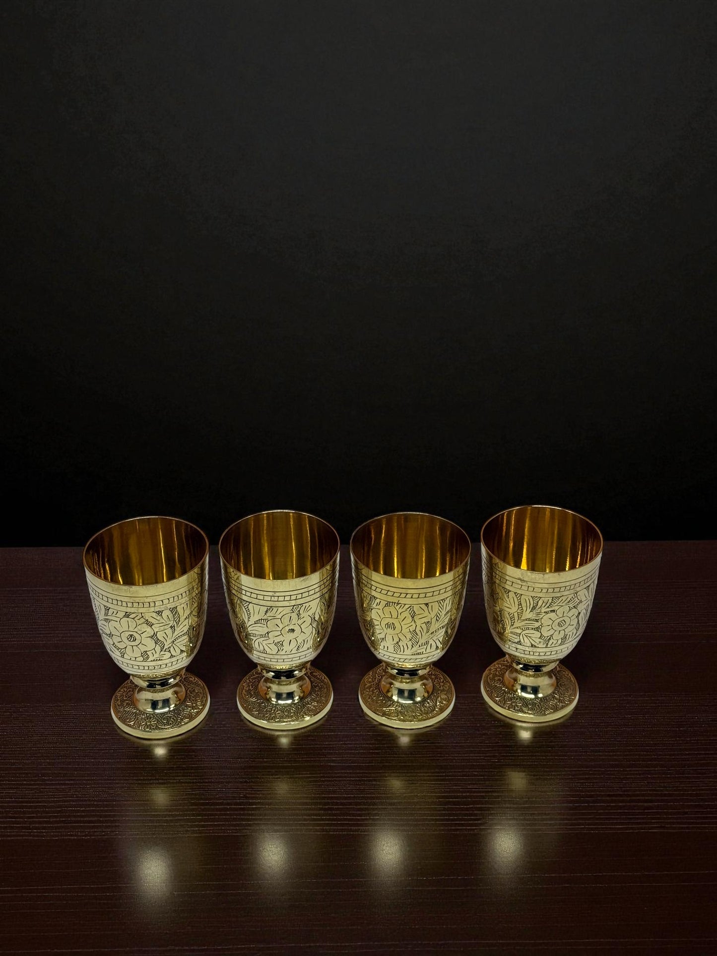 Set of 4 Hand-Engraved Brass Wine Goblets – Royal Vintage Barware Collection