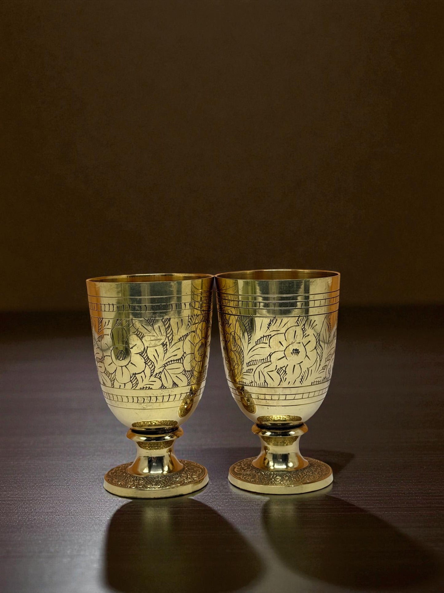 Set of 4 Hand-Engraved Brass Wine Goblets – Royal Vintage Barware Collection