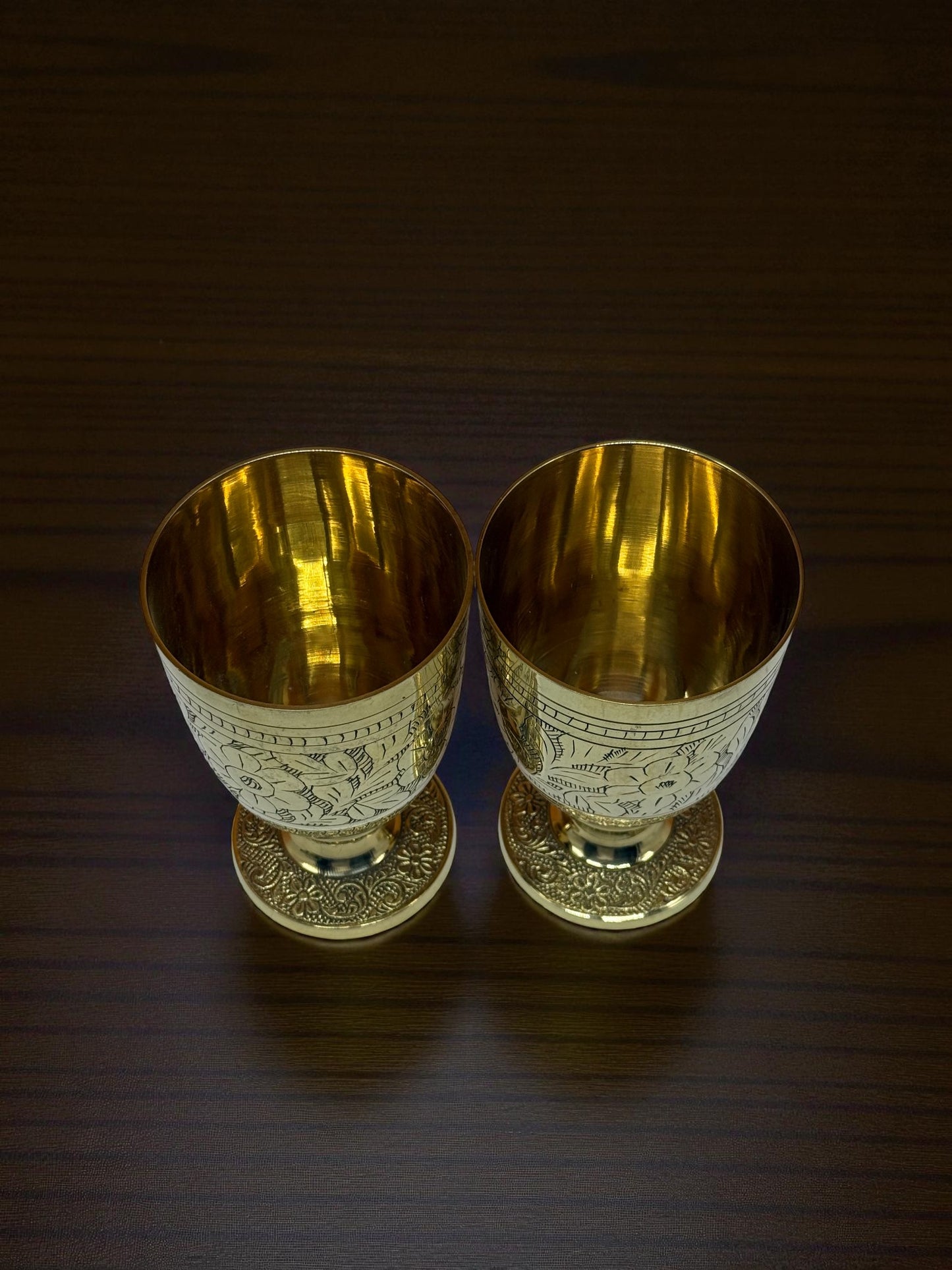 Set of 4 Hand-Engraved Brass Wine Goblets – Royal Vintage Barware Collection