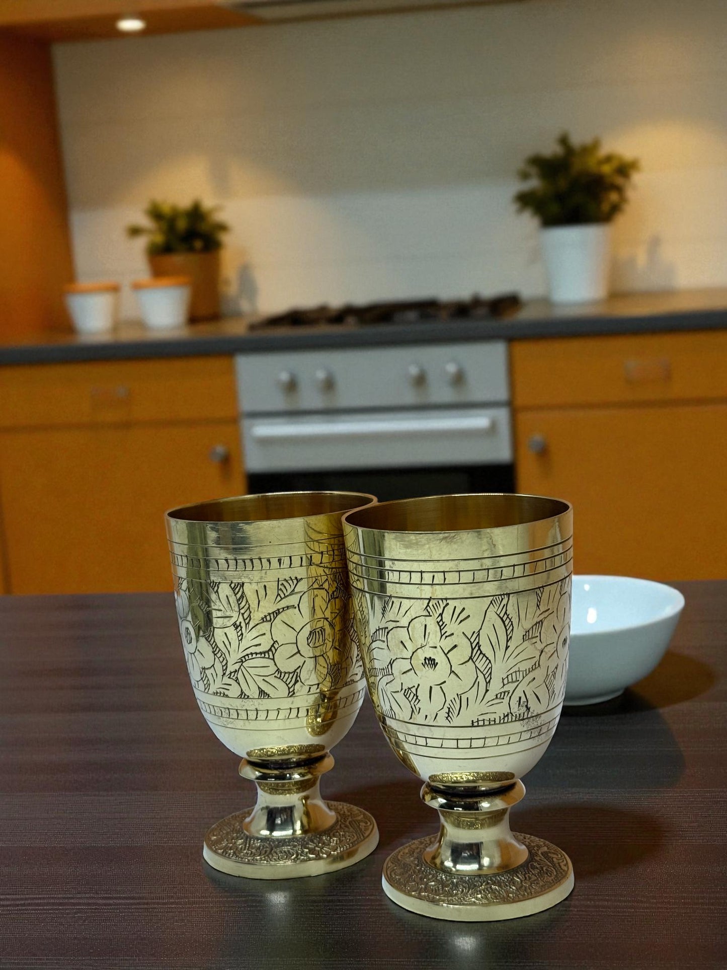 Set of 4 Hand-Engraved Brass Wine Goblets – Royal Vintage Barware Collection