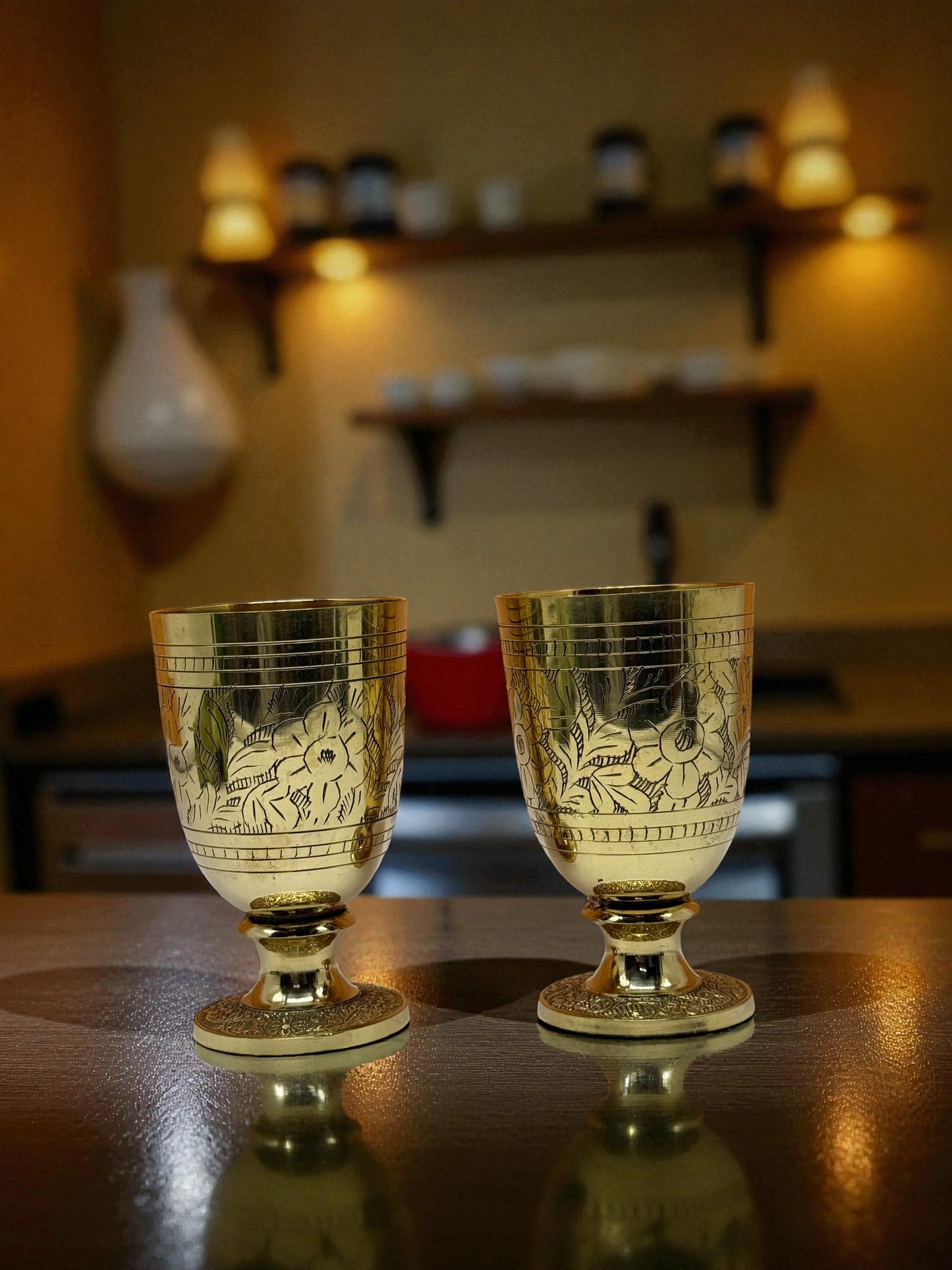 Set of 4 Hand-Engraved Brass Wine Goblets – Royal Vintage Barware Collection