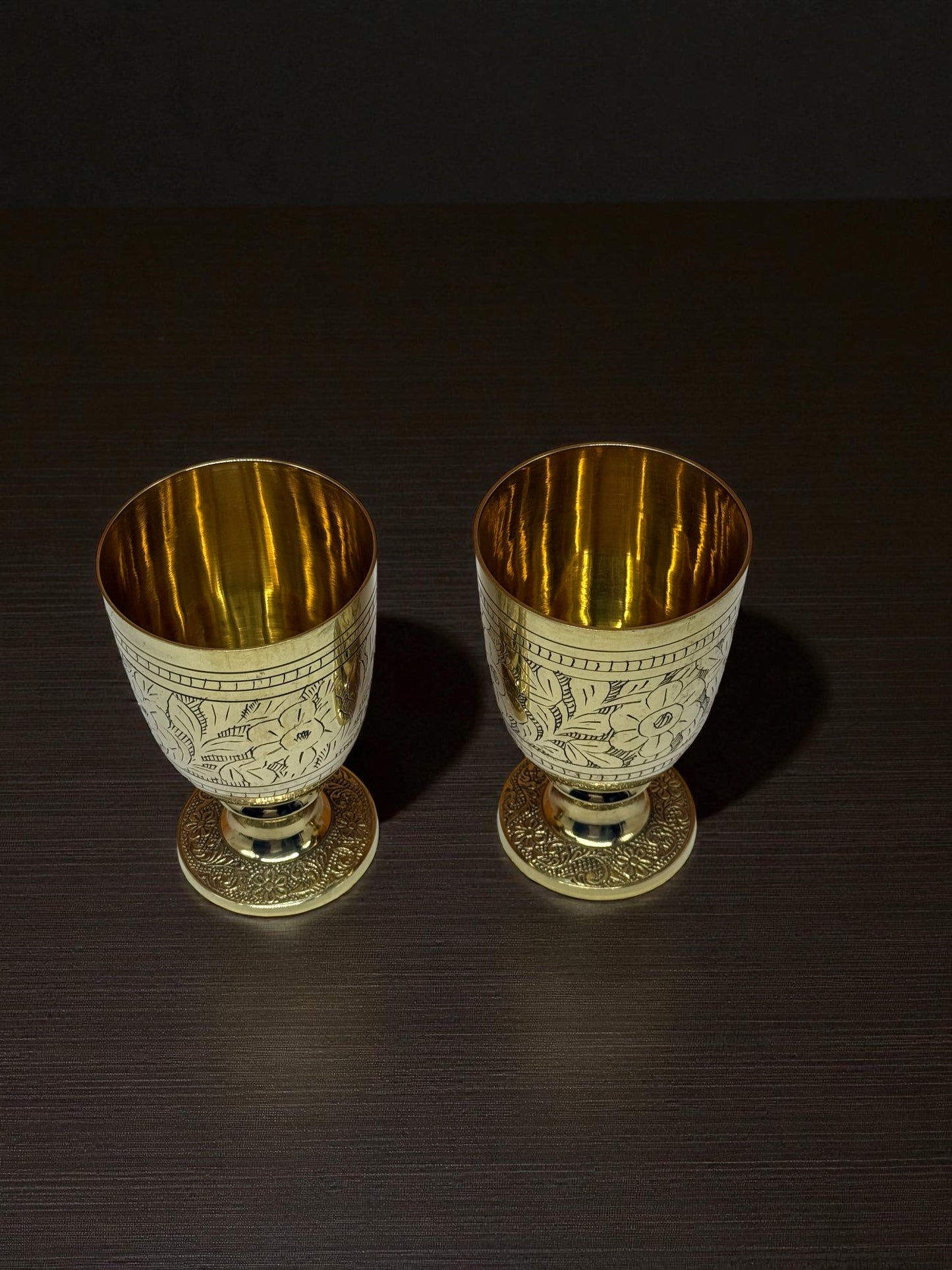 Set of 4 Hand-Engraved Brass Wine Goblets – Royal Vintage Barware Collection