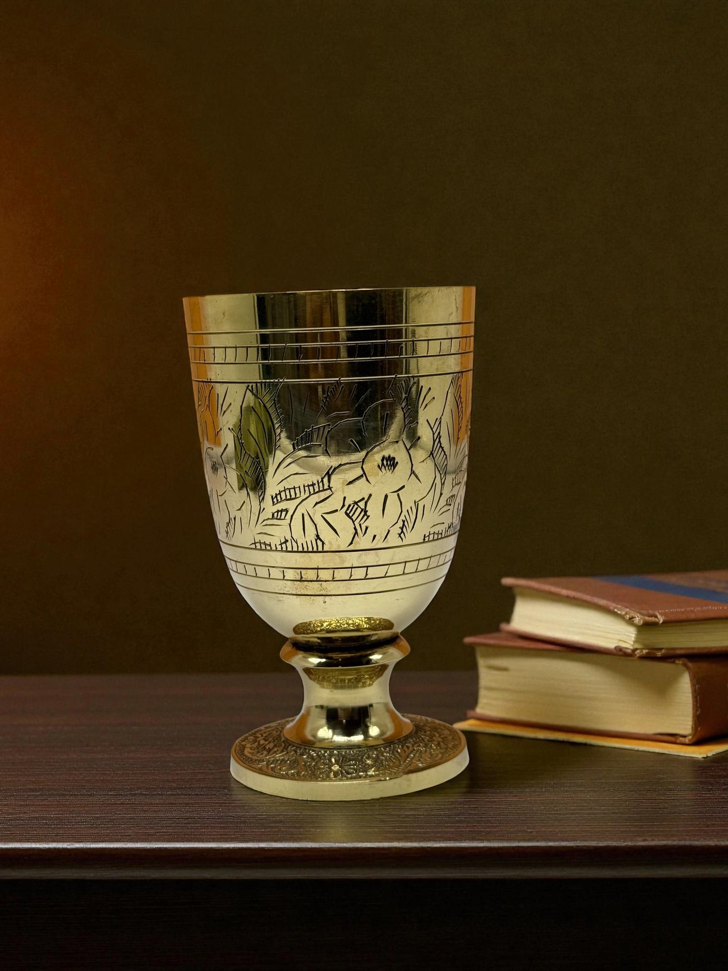 Set of 4 Hand-Engraved Brass Wine Goblets – Royal Vintage Barware Collection