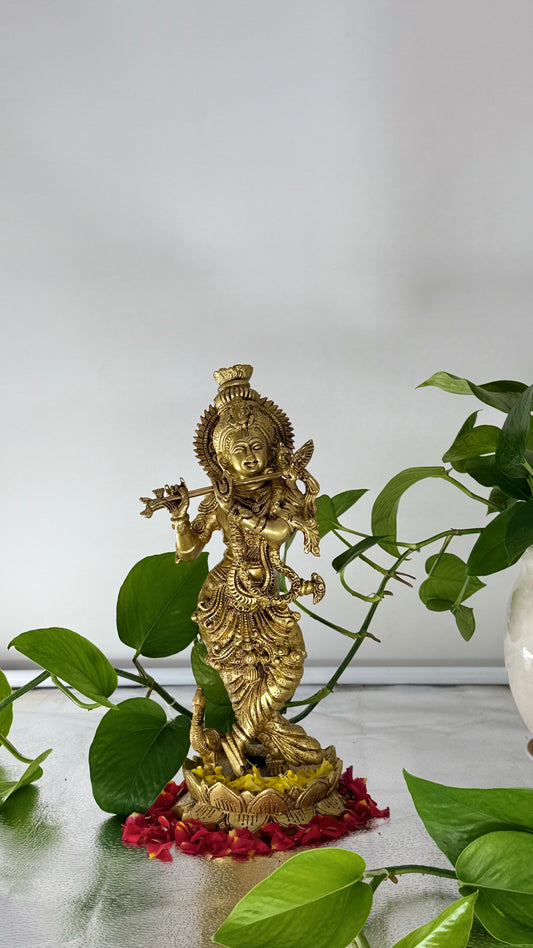 Masterpiece in Brass: Lord Krishna on Lotus Pedestal