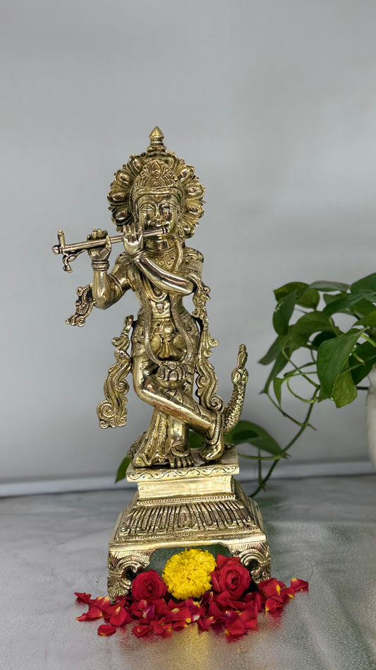 Brass Lord Krishna Flute Idol