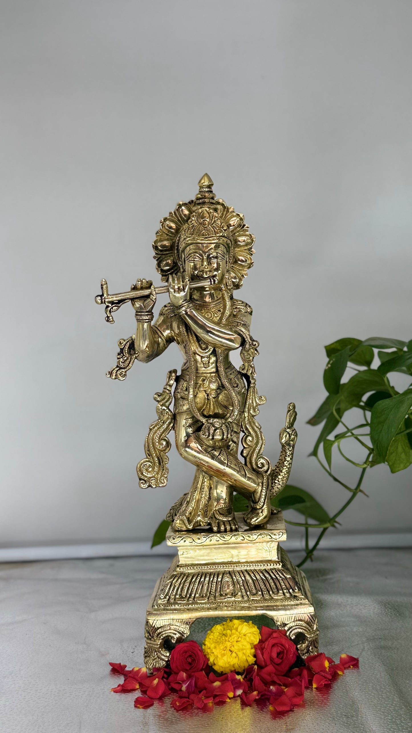 Brass Lord Krishna Flute Idol