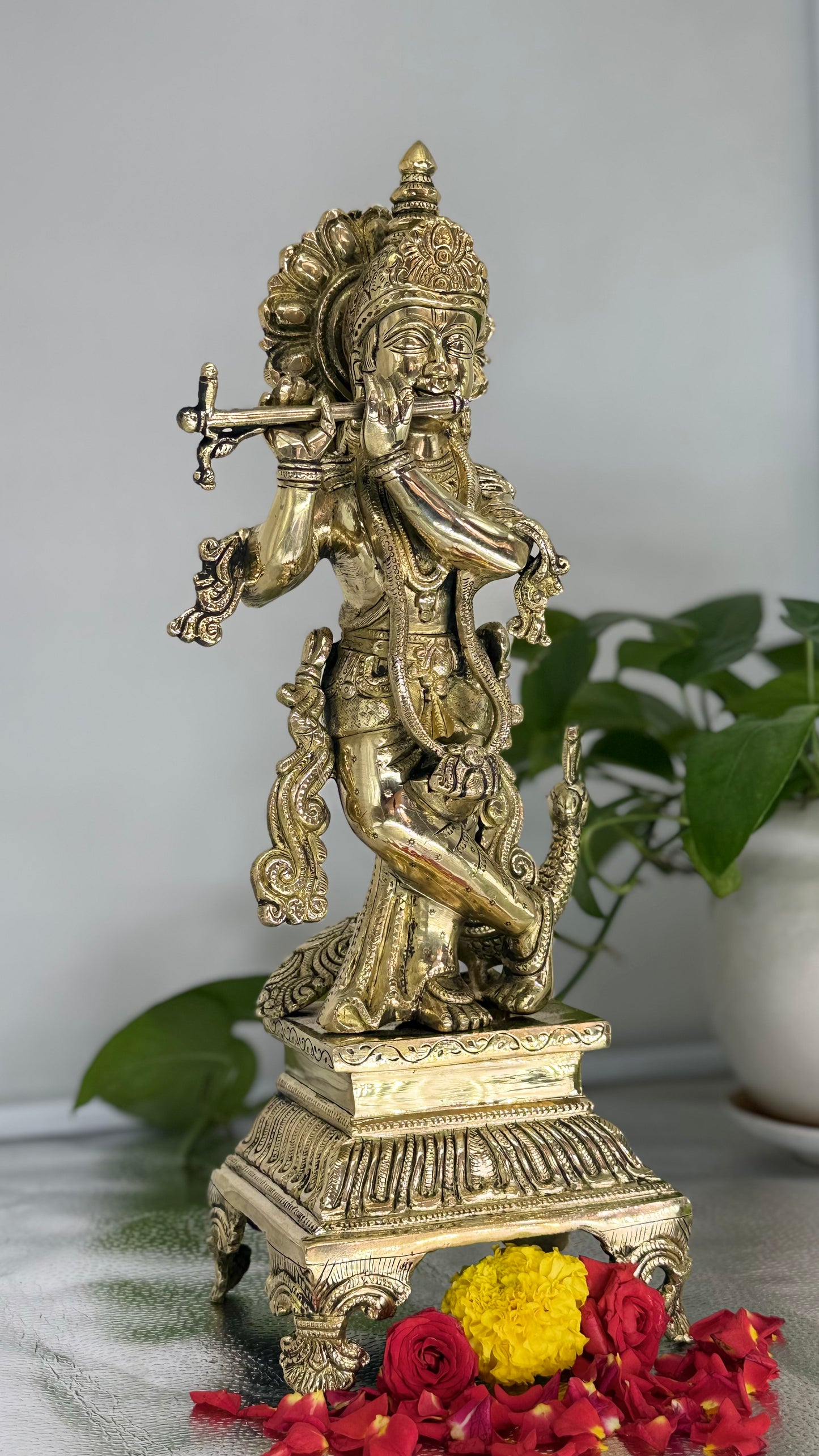 Brass Lord Krishna Flute Idol