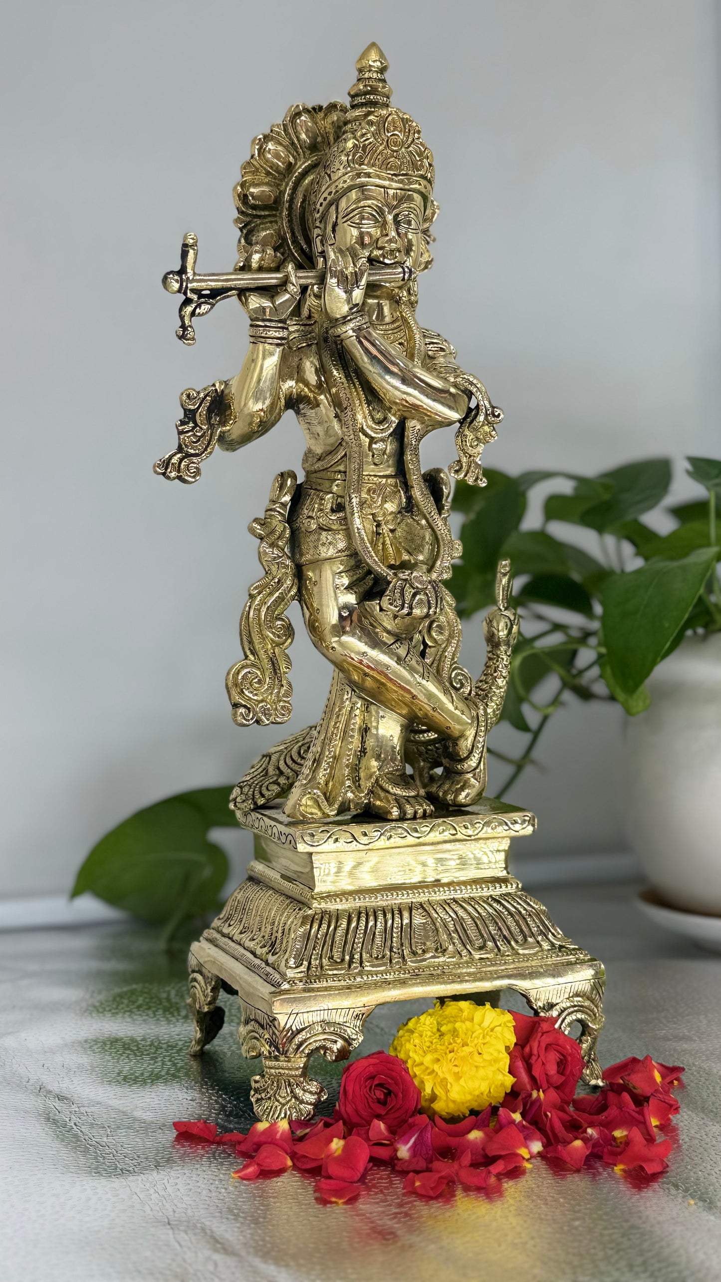 Brass Lord Krishna Flute Idol