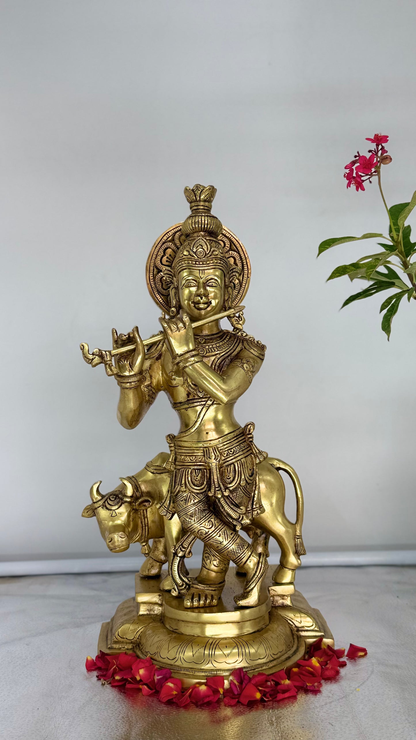 Brass Lord Krishna with Cow Idol (Venugopala)