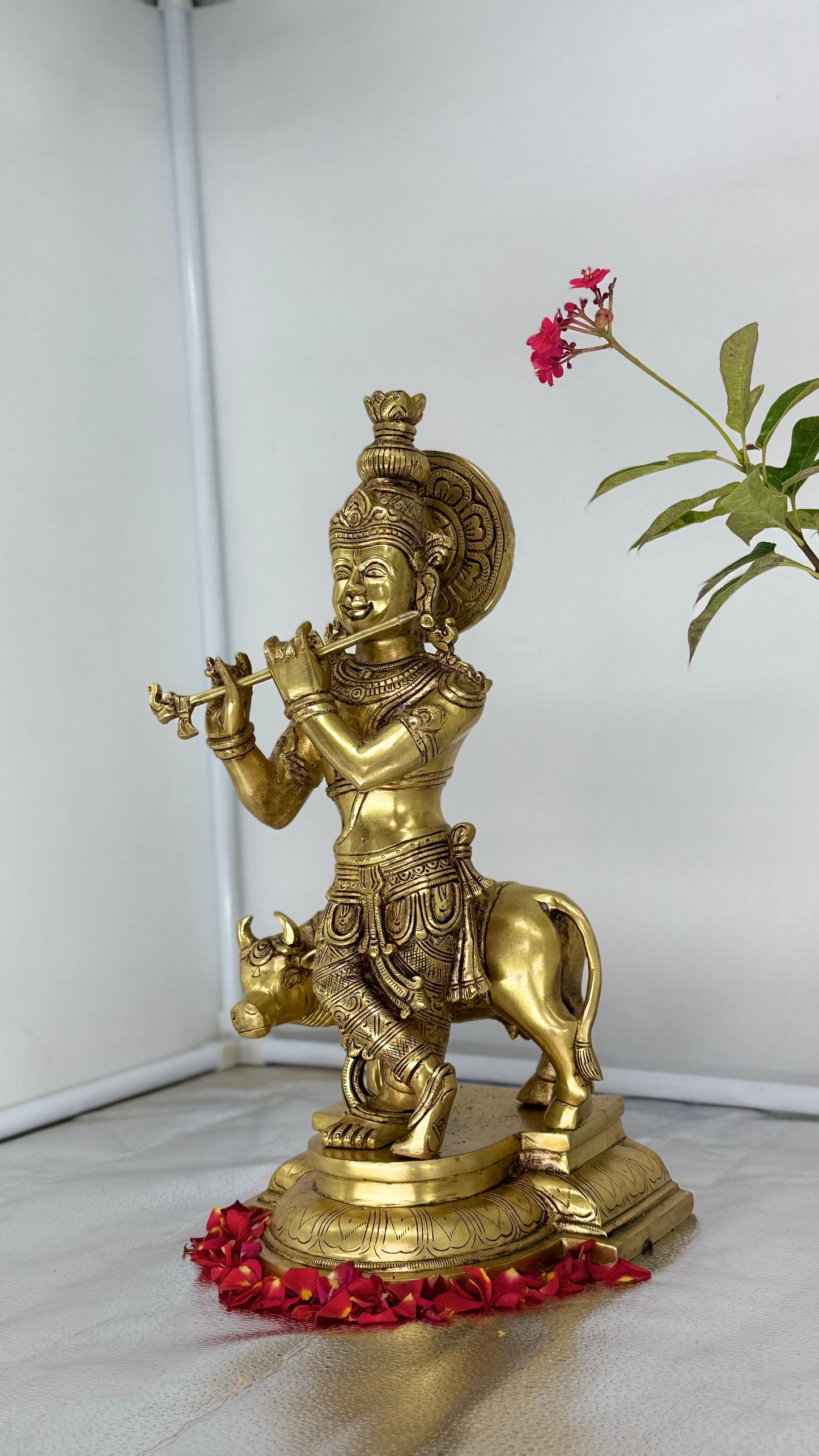 Brass Lord Krishna with Cow Idol (Venugopala)