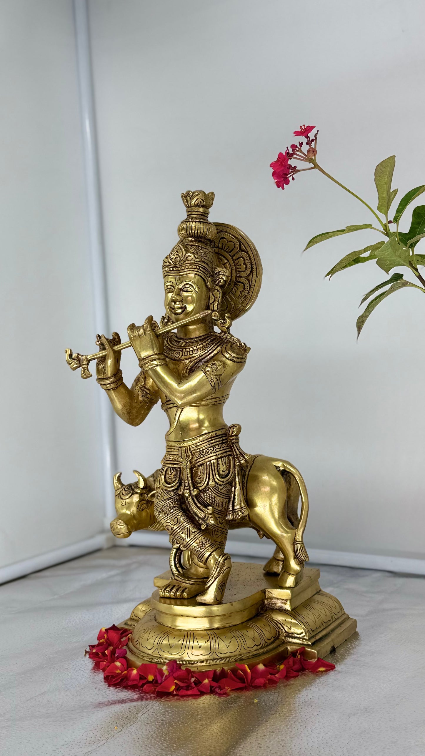 Brass Lord Krishna with Cow Idol (Venugopala)