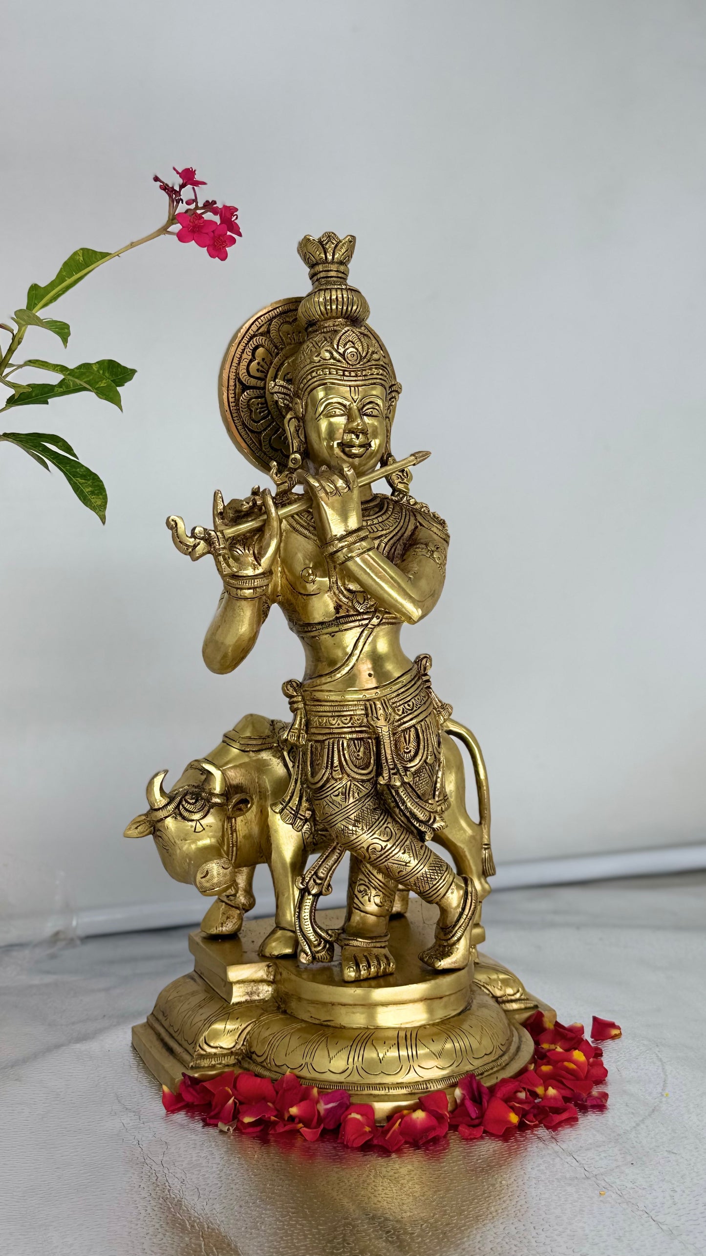 Brass Lord Krishna with Cow Idol (Venugopala)