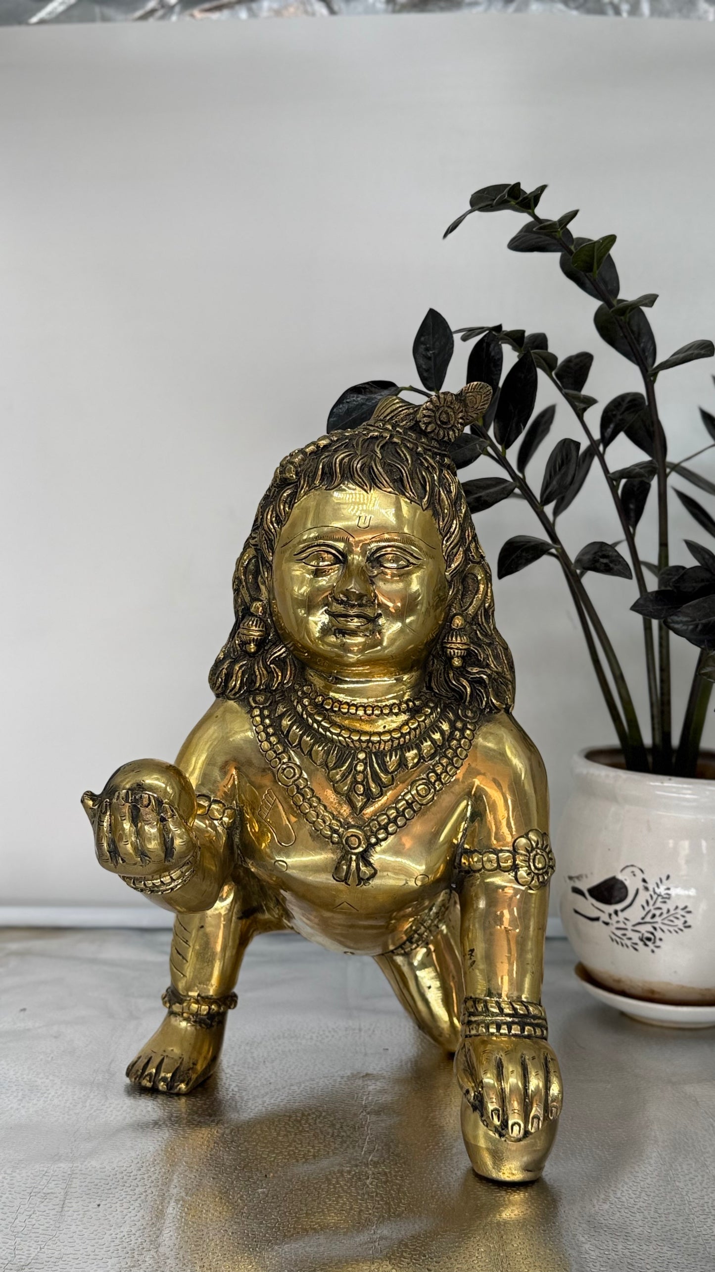 The Divine Child - Handcrafted Brass Bal Gopal (Laddu Gopal) Murti